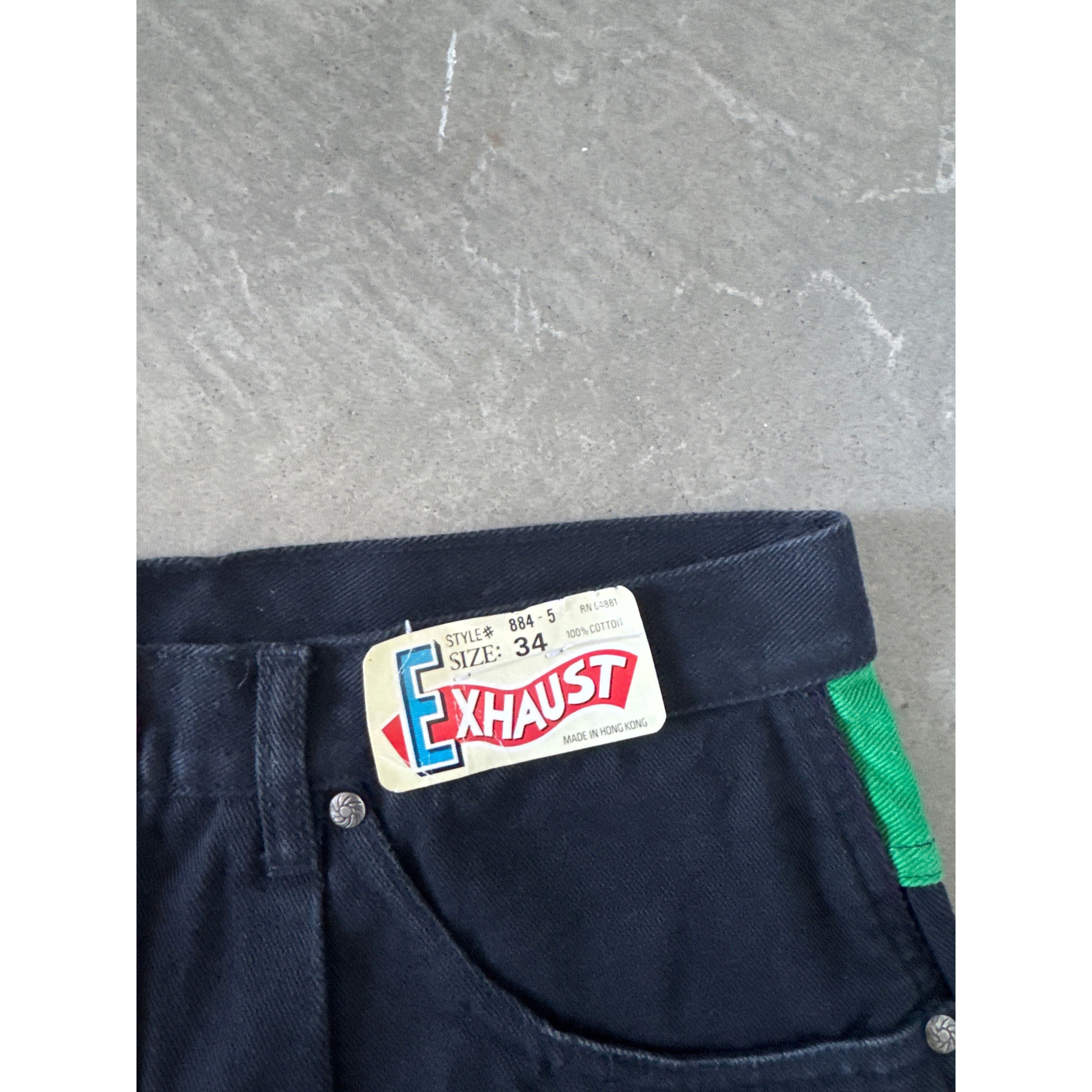 Vintage Vintage 90s Exhaust Malcolm X Embroidered Black Denim Shorts Size US 34 / EU 50 - 2 Thumbnail