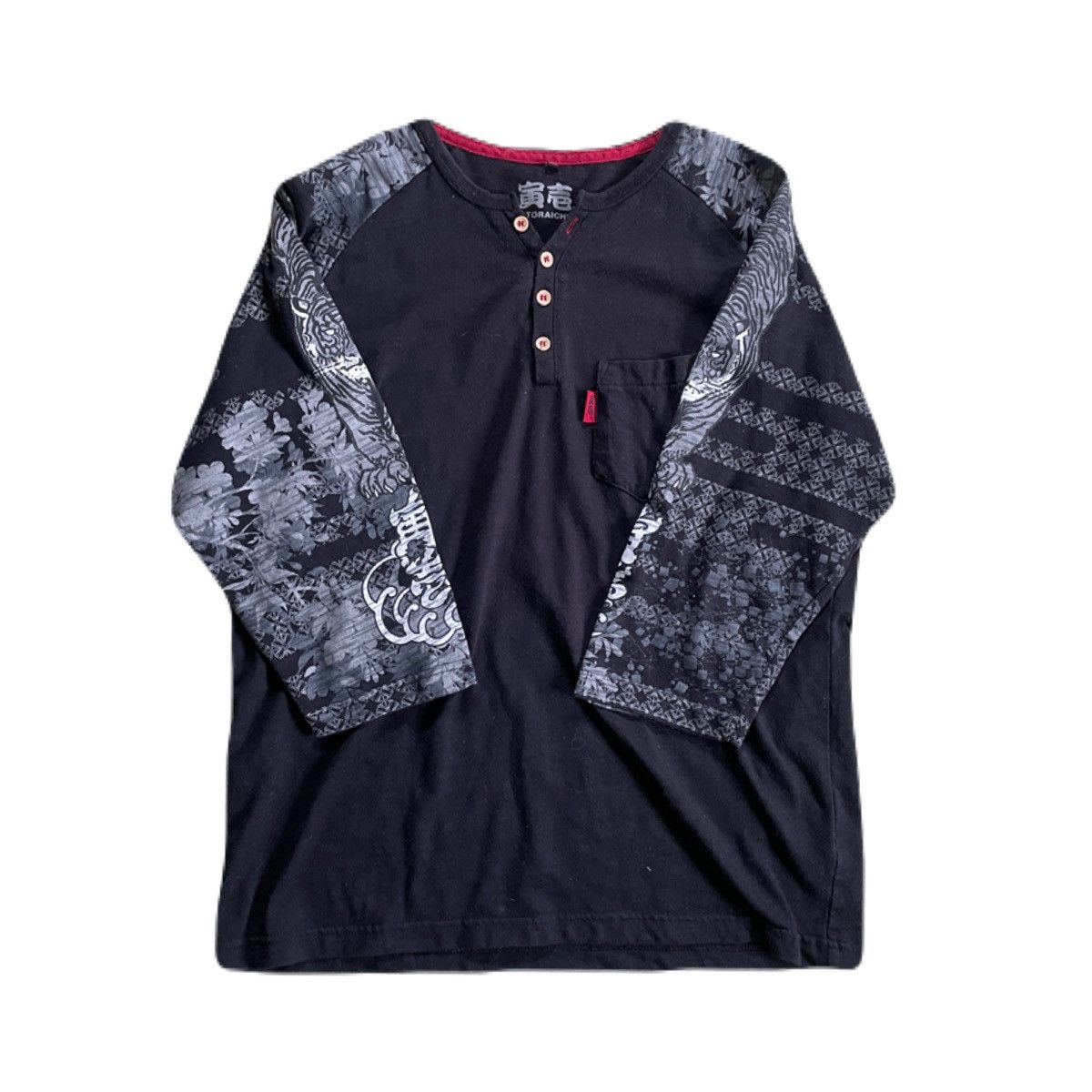 Japanese Brand 2000s Japanese Sukajan Yakuza Tattoo Button 3/4 Sleeve Tee Size US S / EU 44-46 / 1 - 2 Thumbnail