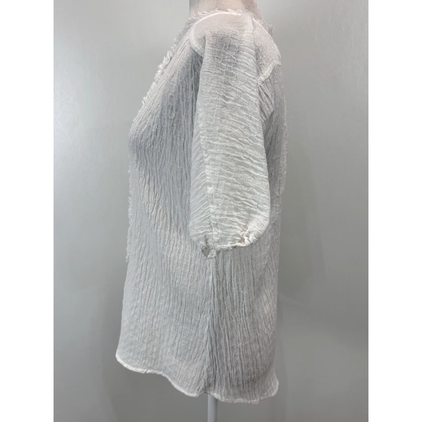Vintage VINTAGE Sundance Blouse Shirt Women White Short Sleeve Round Neck Crinkle Ruffle S Small 100% Cotton Women’s Mock-Up Size S / US 4 / IT 40 - 2 Thumbnail