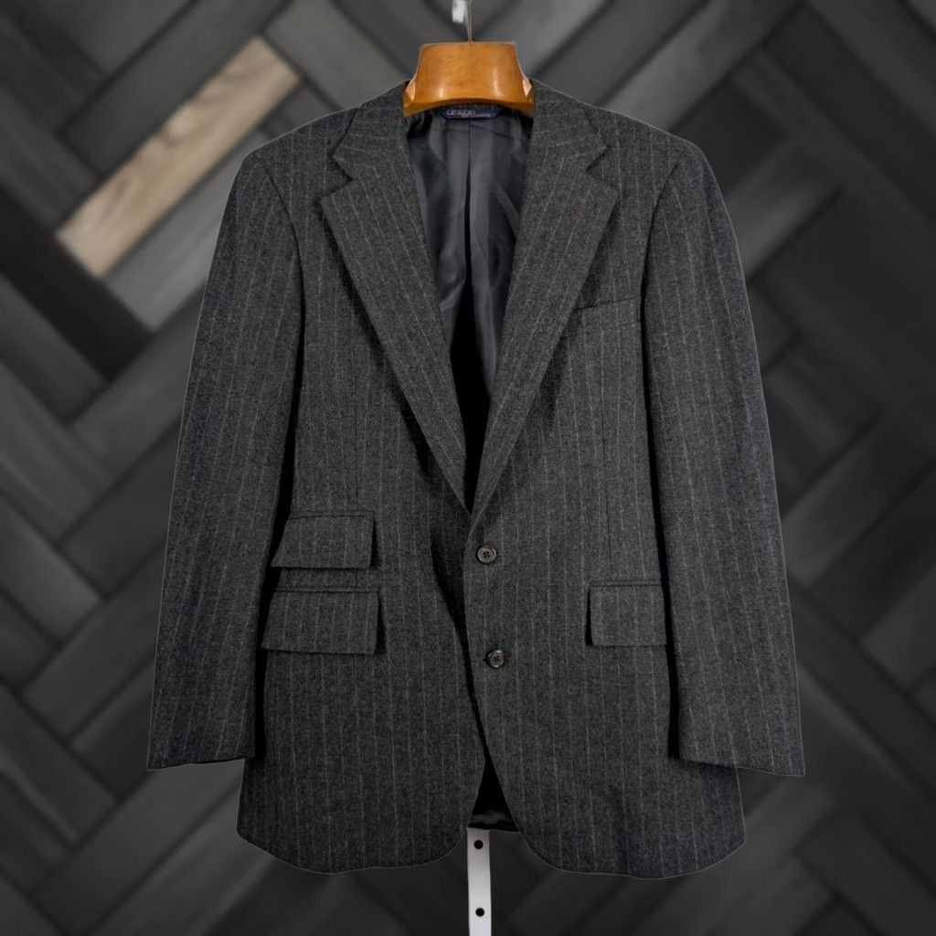 Ralph Lauren VINTAGE Polo Ralph Lauren Blazer Jacket Wool Tweed Pinstripe 39R Gray Charcoal Men Regular 80s 90s USA Unionmade Size US L / EU 52-54 / 3 - 1 Thumbnail