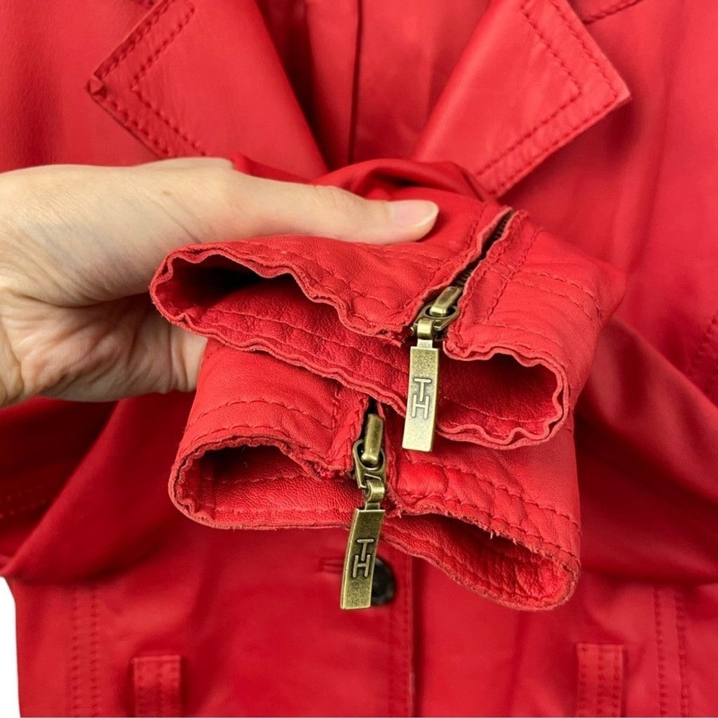 Tommy Hilfiger Tommy Hilfiger Red Leather Raw Edge 3 Button Blazer Size 8 Size M / US 6-8 / IT 42-44 - 4 Thumbnail