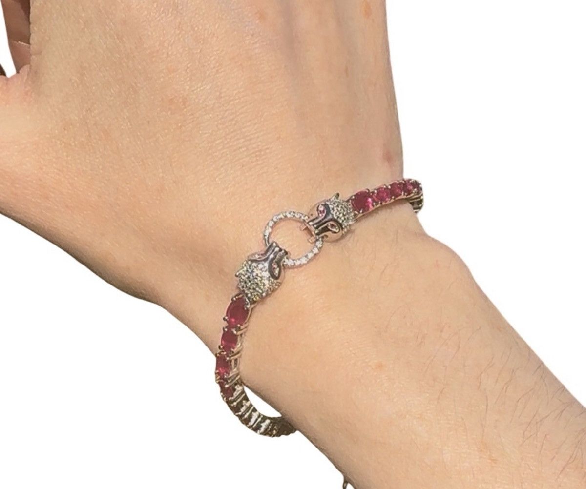 Nordstrom 14k White Gold over Silver Ruby Panther Bracelet! Size ONE SIZE - 1 Thumbnail