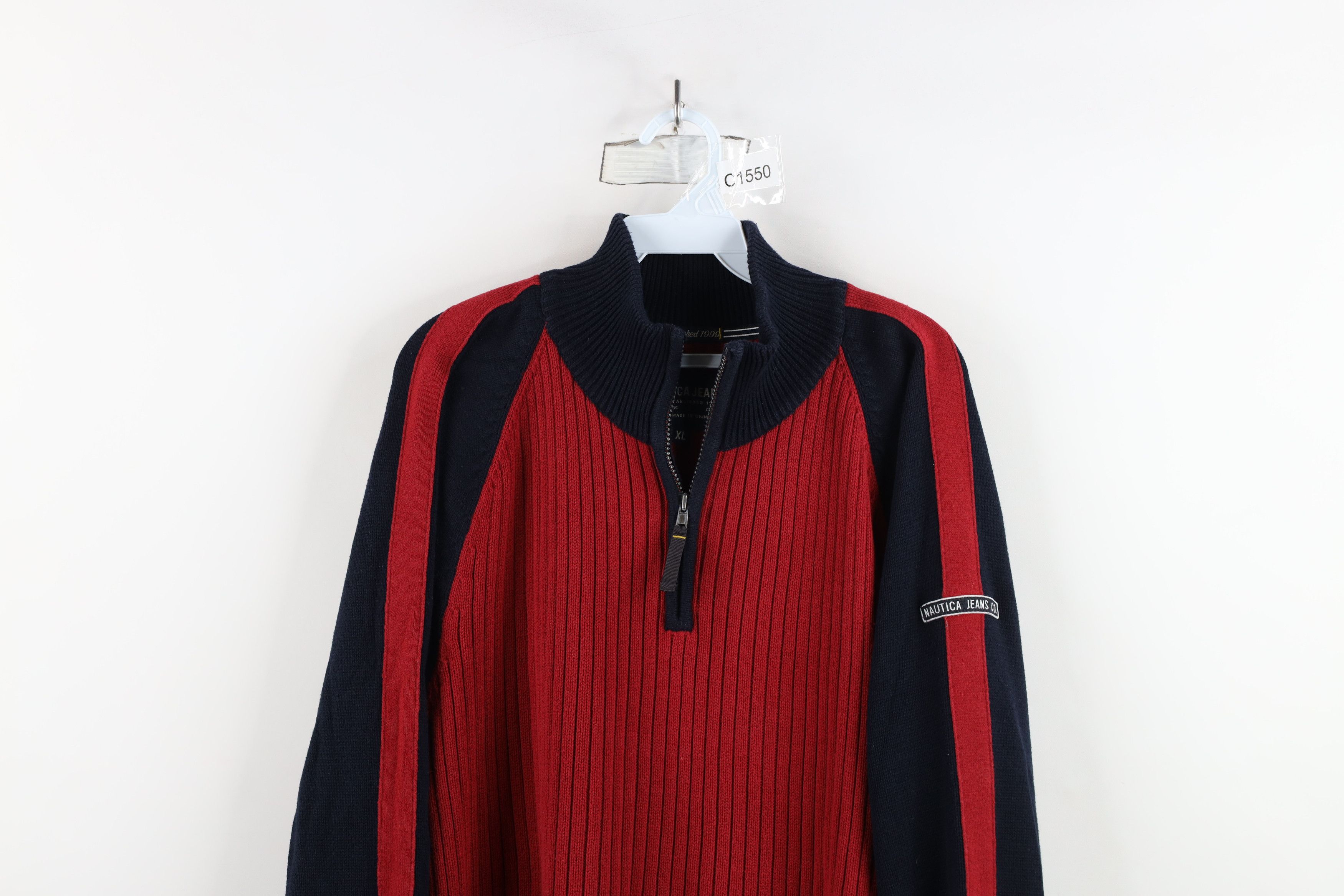 Nautica × Vintage Vintage 90s Nautica Ribbed Half Zip Pullover Sweater Red Size US XL / EU 56 / 4 - 2 Thumbnail