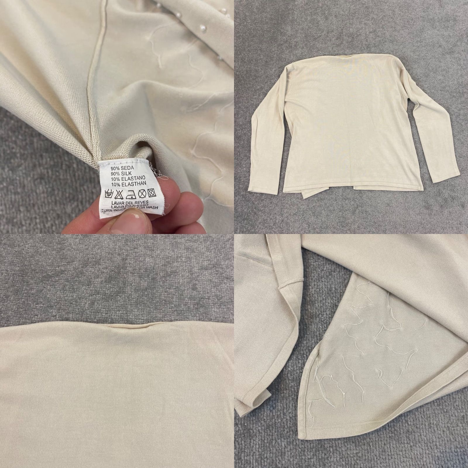 Vintage SEDA Sweater Womens 46 Ivory White Beaded Open Front Seda Silk 3/4 Sleeve Top Size S / US 4 / IT 40 - 8 Thumbnail