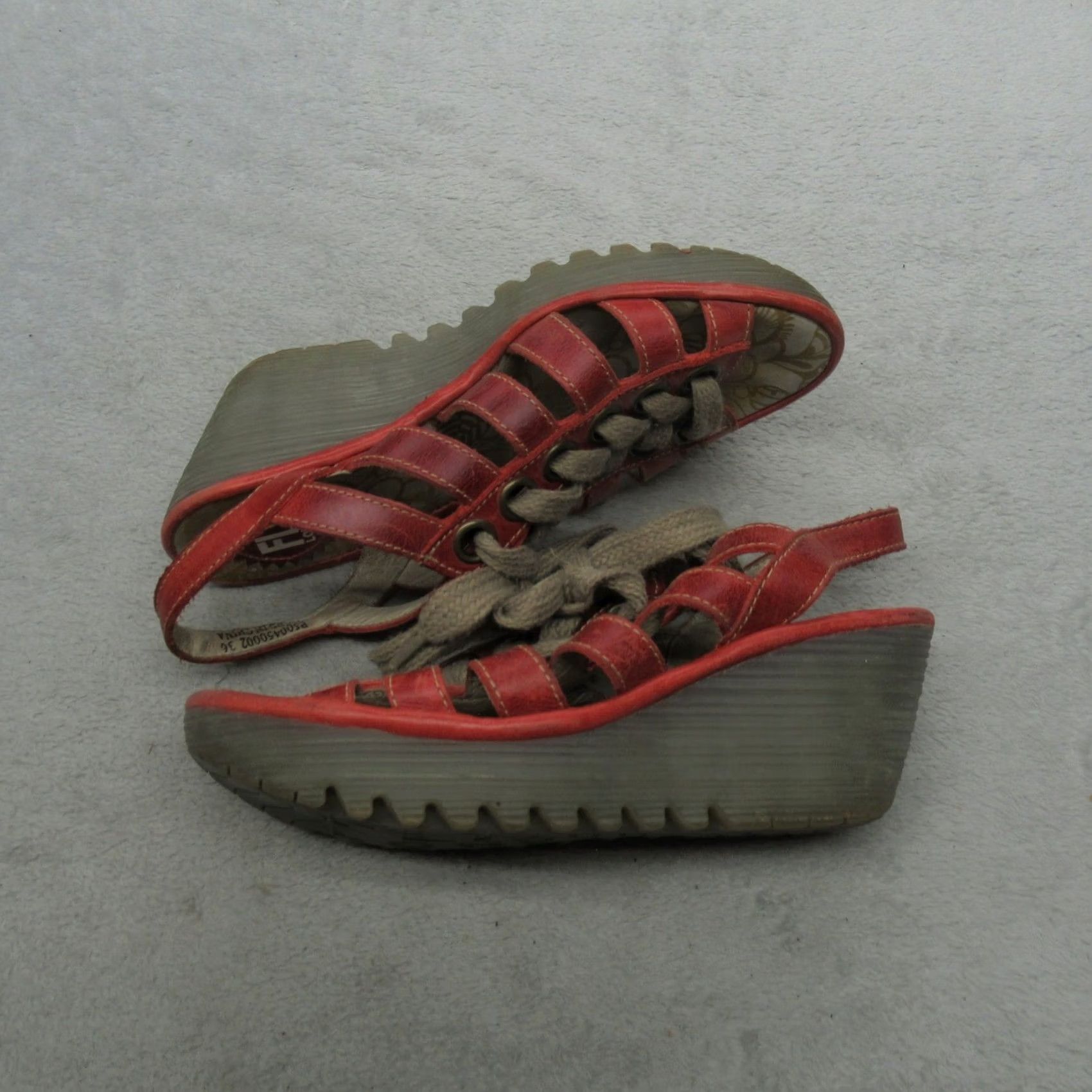 Fly London Fly London Womens Sandals Red Leather Wedge Slingback Lace Up EU36 5.5 Size US 6 / IT 36 - 4 Thumbnail