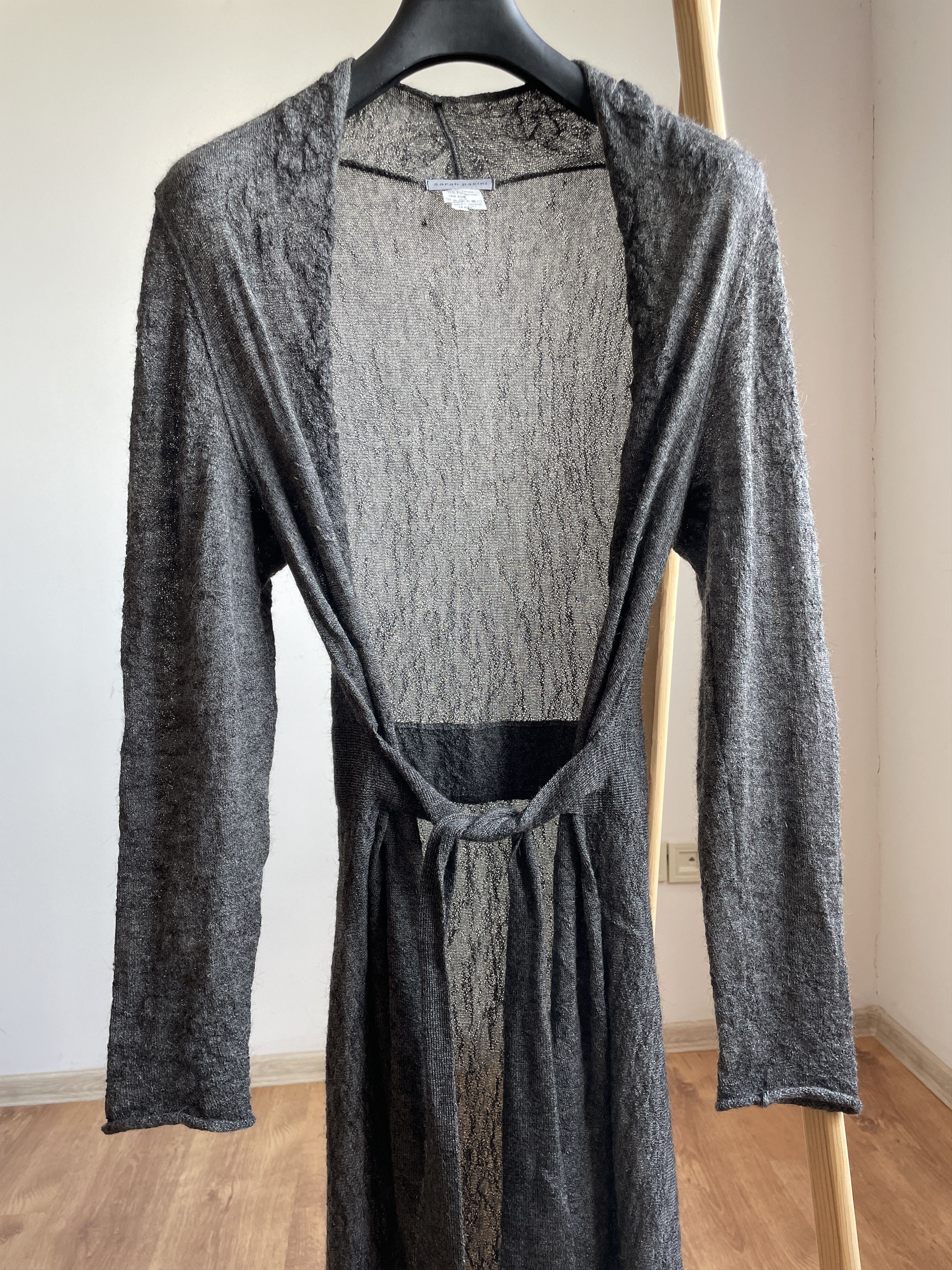 Sarah Pacini Sarah Pacini Crinkled Wool Knit Belted Cardigan Maxi Dress Size ONE SIZE - 3 Thumbnail