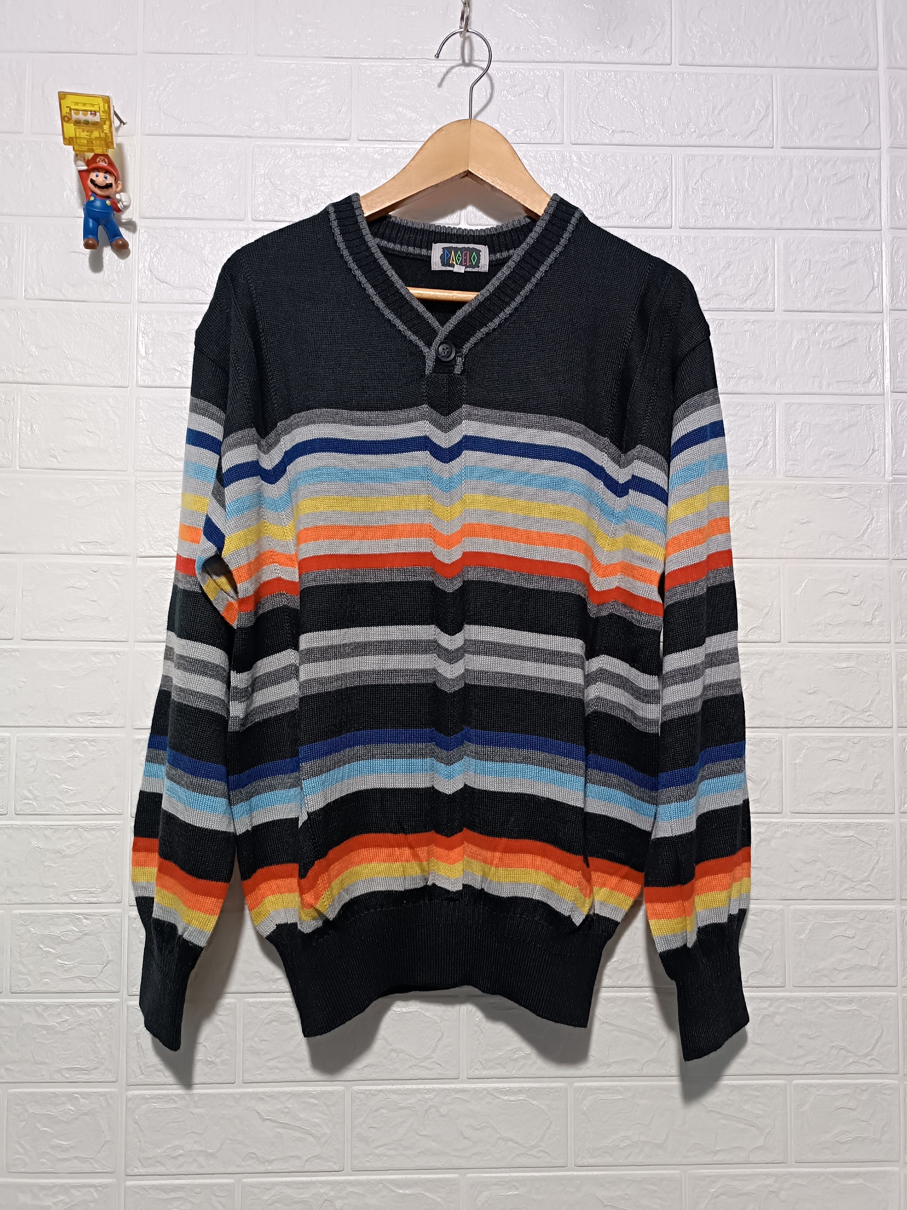 Japanese Brand Vintage Pagelo Rainbow Striped V Neck Knit Sweater Golf Size US M / EU 48-50 / 2 - 1 Thumbnail