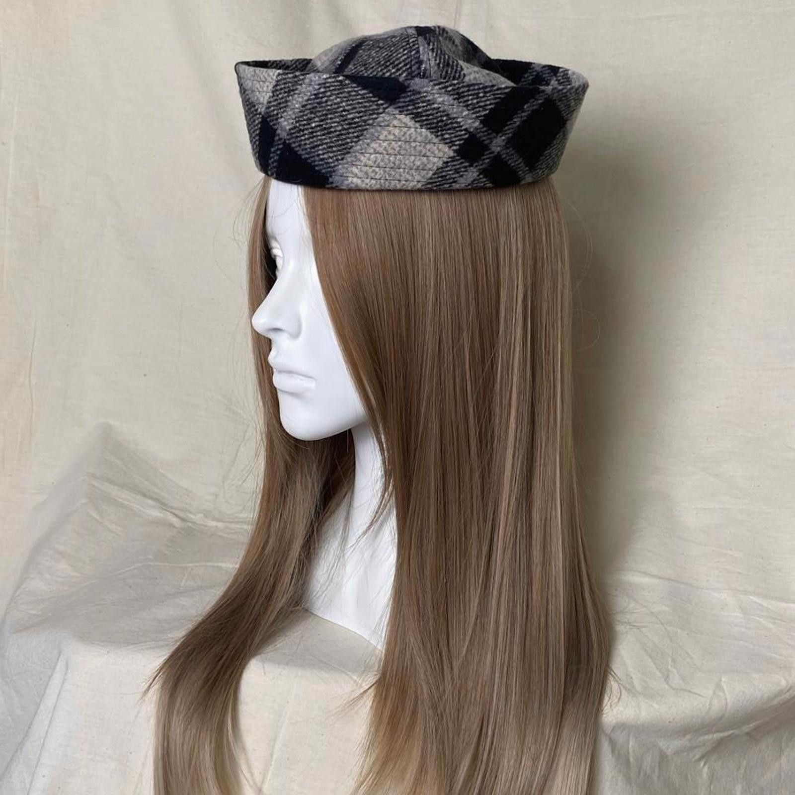 Japanese Brand Wool Blend Grey Plaid Beret Sailor Hat Y2K French Girl Size ONE SIZE - 5 Thumbnail
