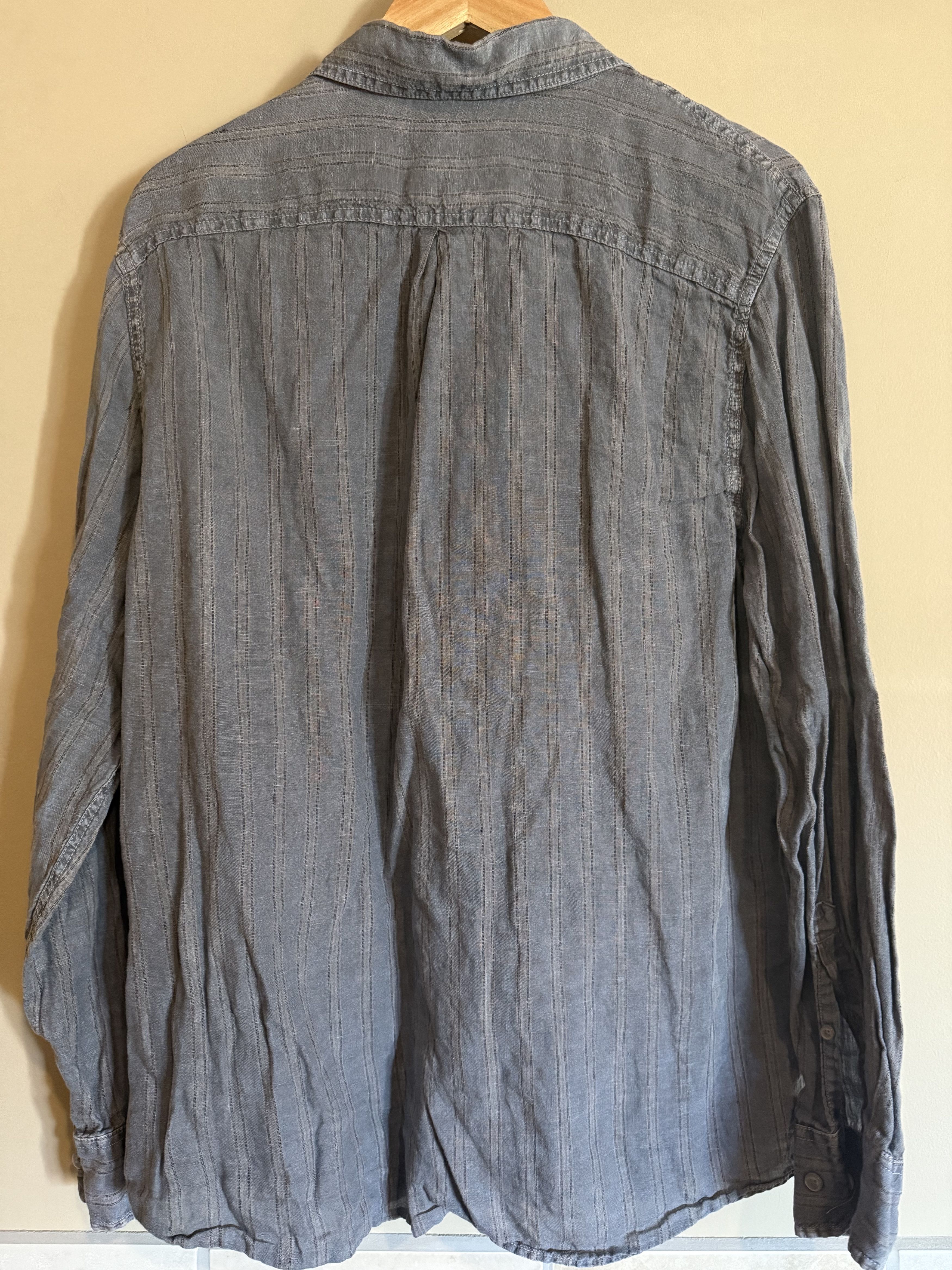 Raffi Raffi Pure Linen Grey Striped L/S Shirt, Men's Large Size US L / EU 52-54 / 3 - 4 Thumbnail