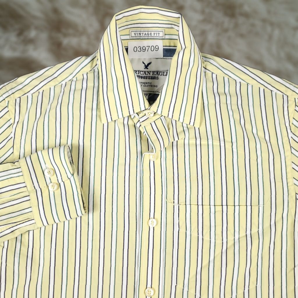 American Eagle Outfitters American Eagle Outfitters Yellow Striped Button-Up Shirt Mens XS Long Sleeve Casual Size US XS / EU 42 / 0 - 1 Thumbnail