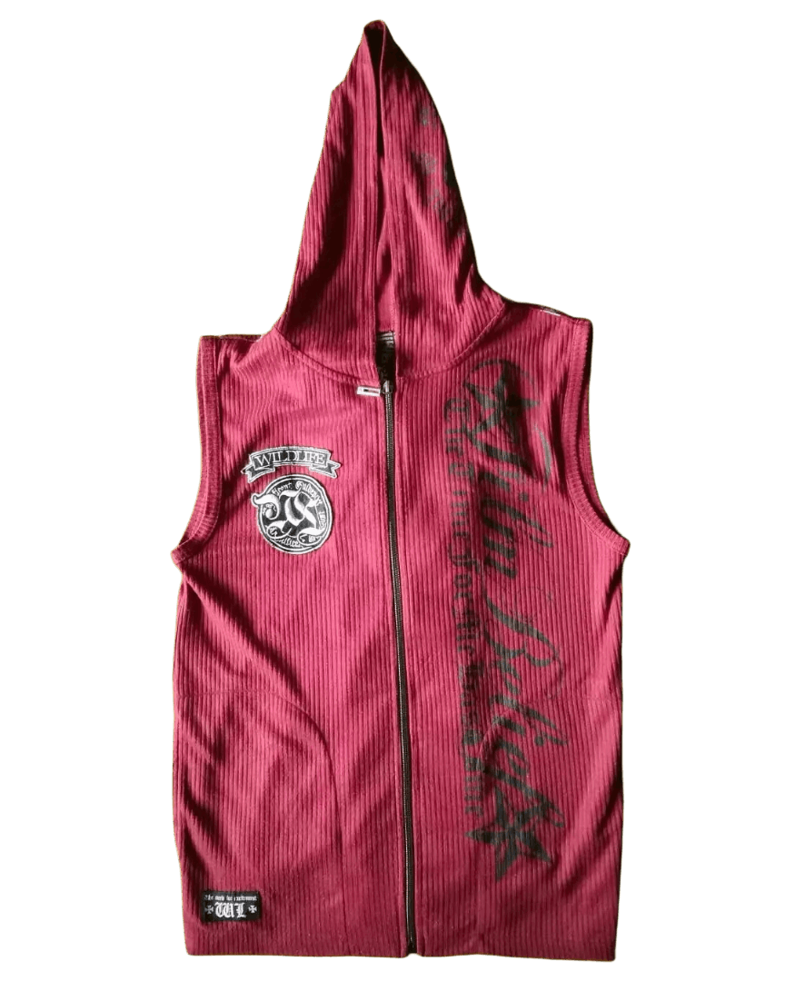 トップス 00s archive japanese label hoodie vest Archive 2000s Japanese Visual Kei / Gyaru-o Hooded Vest