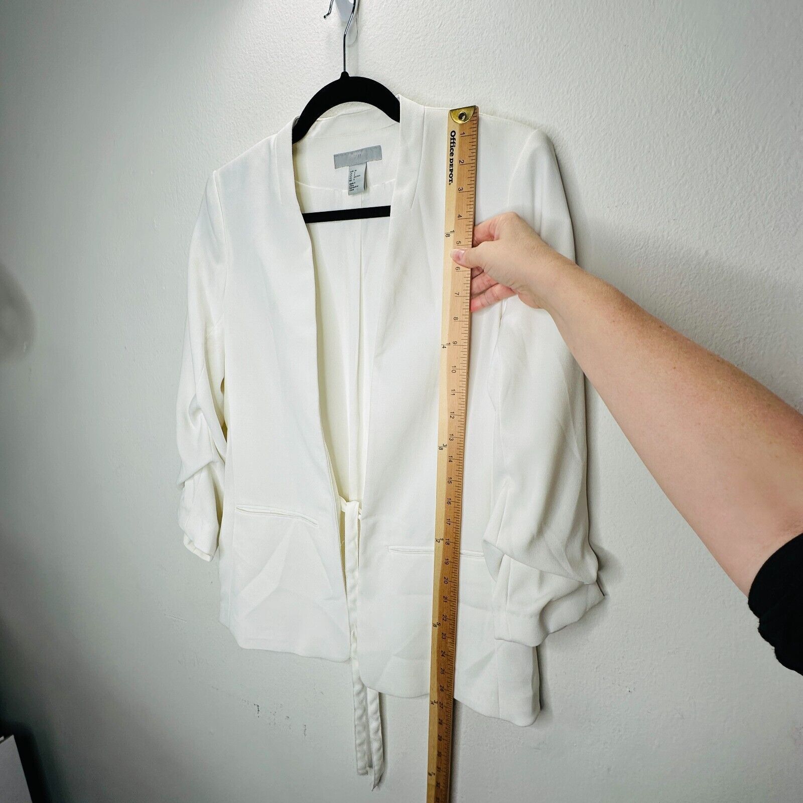 H&M H&M Cream Blazer Jacket Hook & Eye Front 3/4 Ruched Sleeve 4 Size S / US 4 / IT 40 - 11 Thumbnail