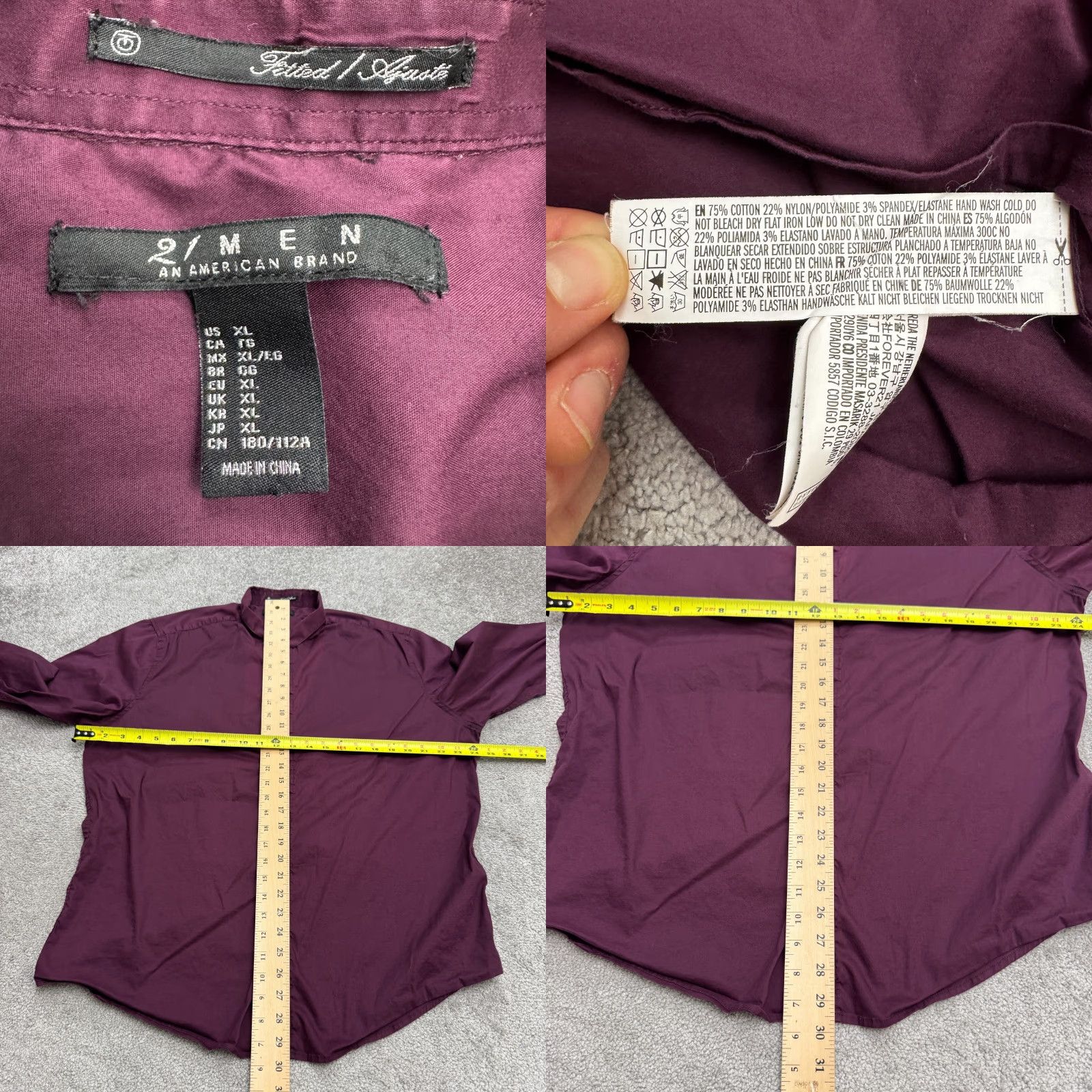 21 Men 21 MEN Button-Up Shirt Band Collar XL Burgundy Red Cotton Blend - Regular Fit Mens Size US XL / EU 56 / 4 - 8 Thumbnail