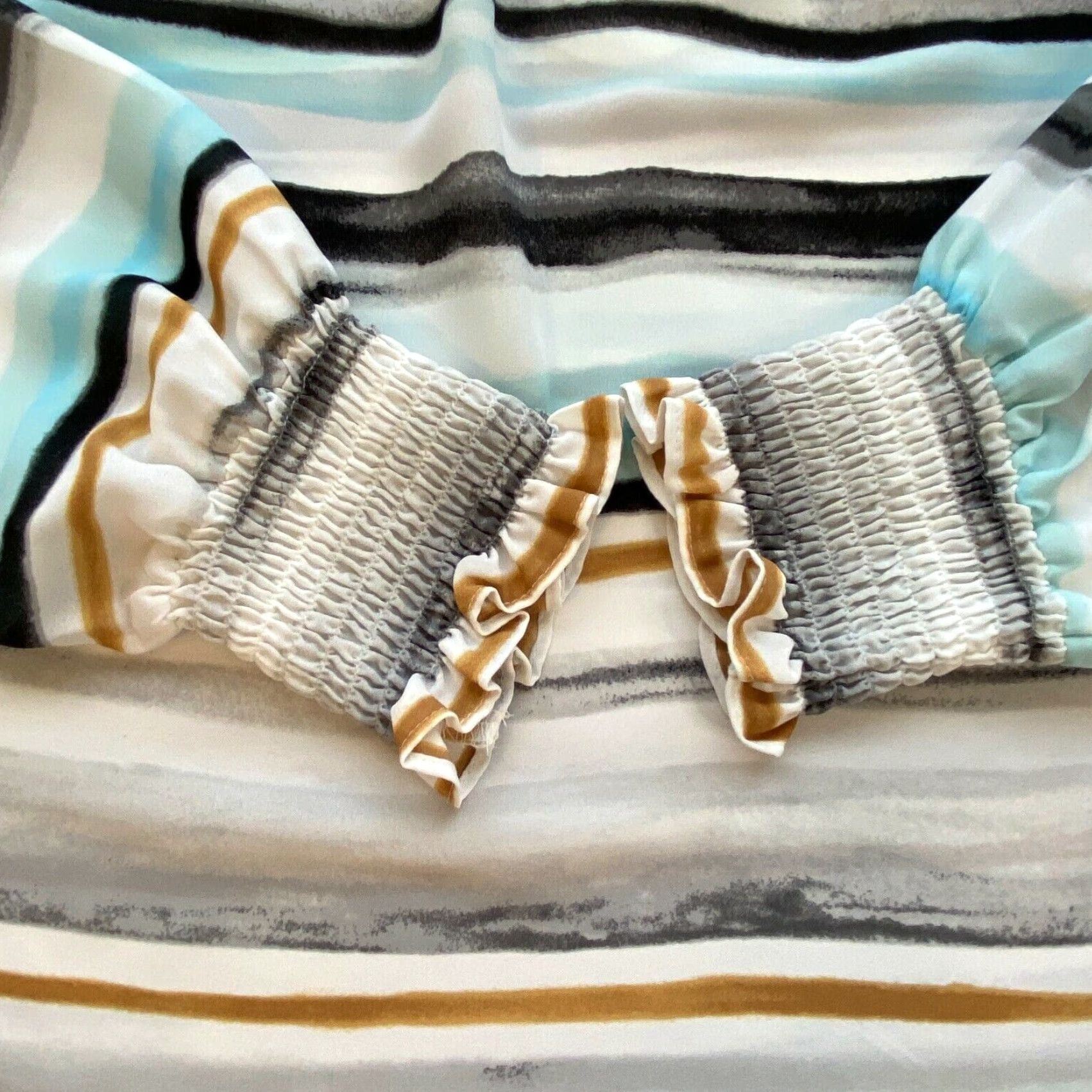 Worthington Worthington Womens Blouse Medium Multicolor Striped Balloon Sleeve Casual Tops Polyester Size M / US 6-8 / IT 42-44 - 6 Thumbnail