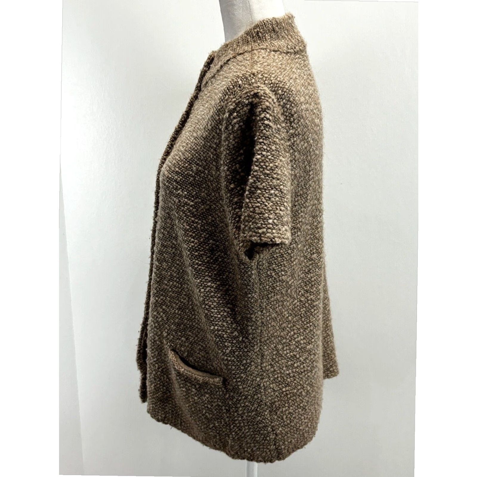 Eileen Fisher Eileen Fisher Brown Short Sleeve Mock Neck Wool Cardigan Sweater Women's Large Size L / US 10 / IT 46 - 2 Thumbnail