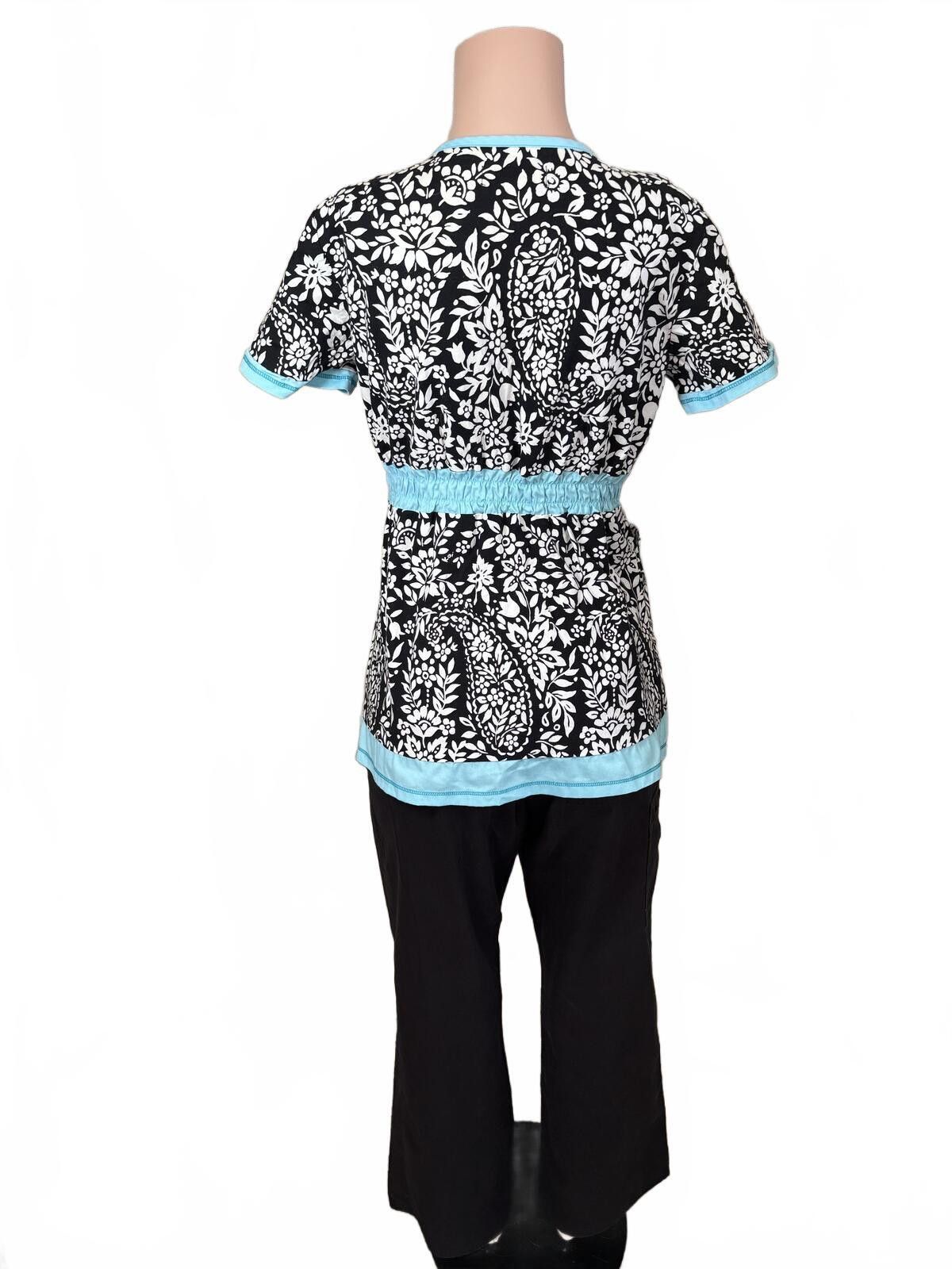 Kai Kio Kathy Peterson Scrub Set Floral Black Blue M/S Size 32" / US 10 / IT 46 - 4 Thumbnail