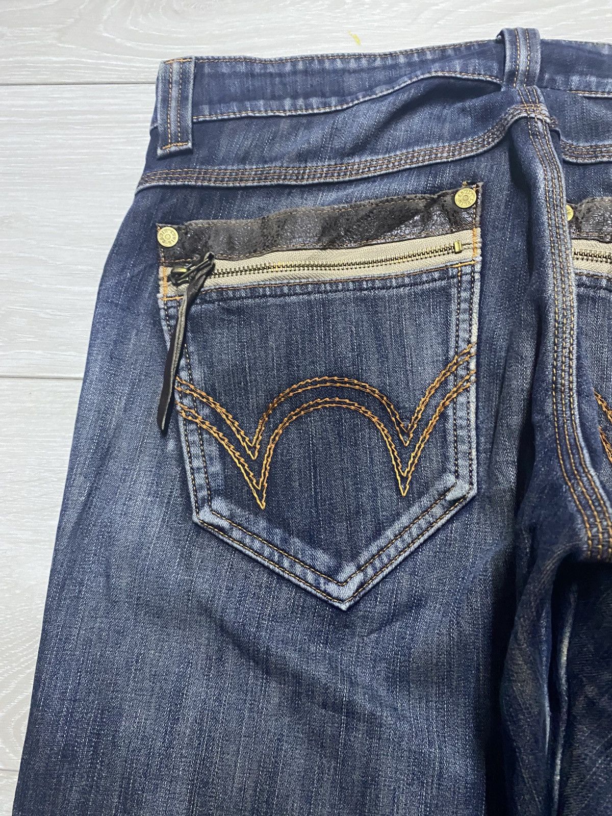 Junya Watanabe Vintage Edwin 503 Blue Trip Whisker Little Bootcut Jeans Size US 33 - 7 Thumbnail