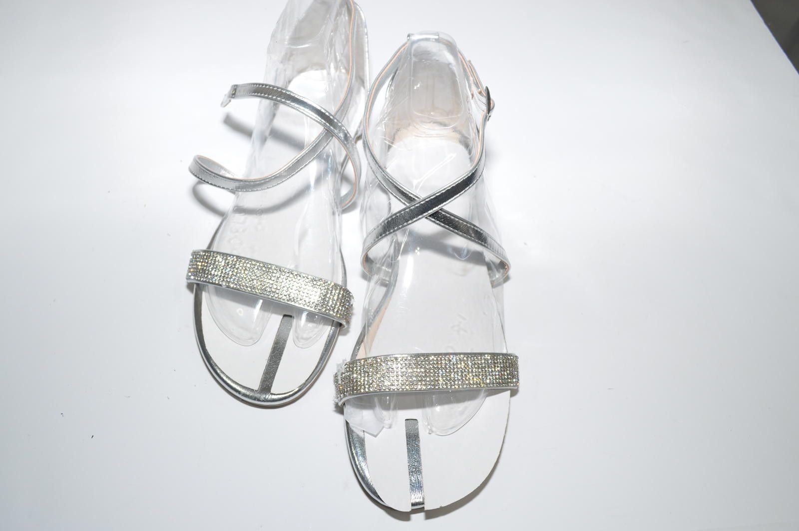 Designer Silver Rhinestone Strap Sandals, Size 11 Size US 11 / IT 41 - 1 Thumbnail
