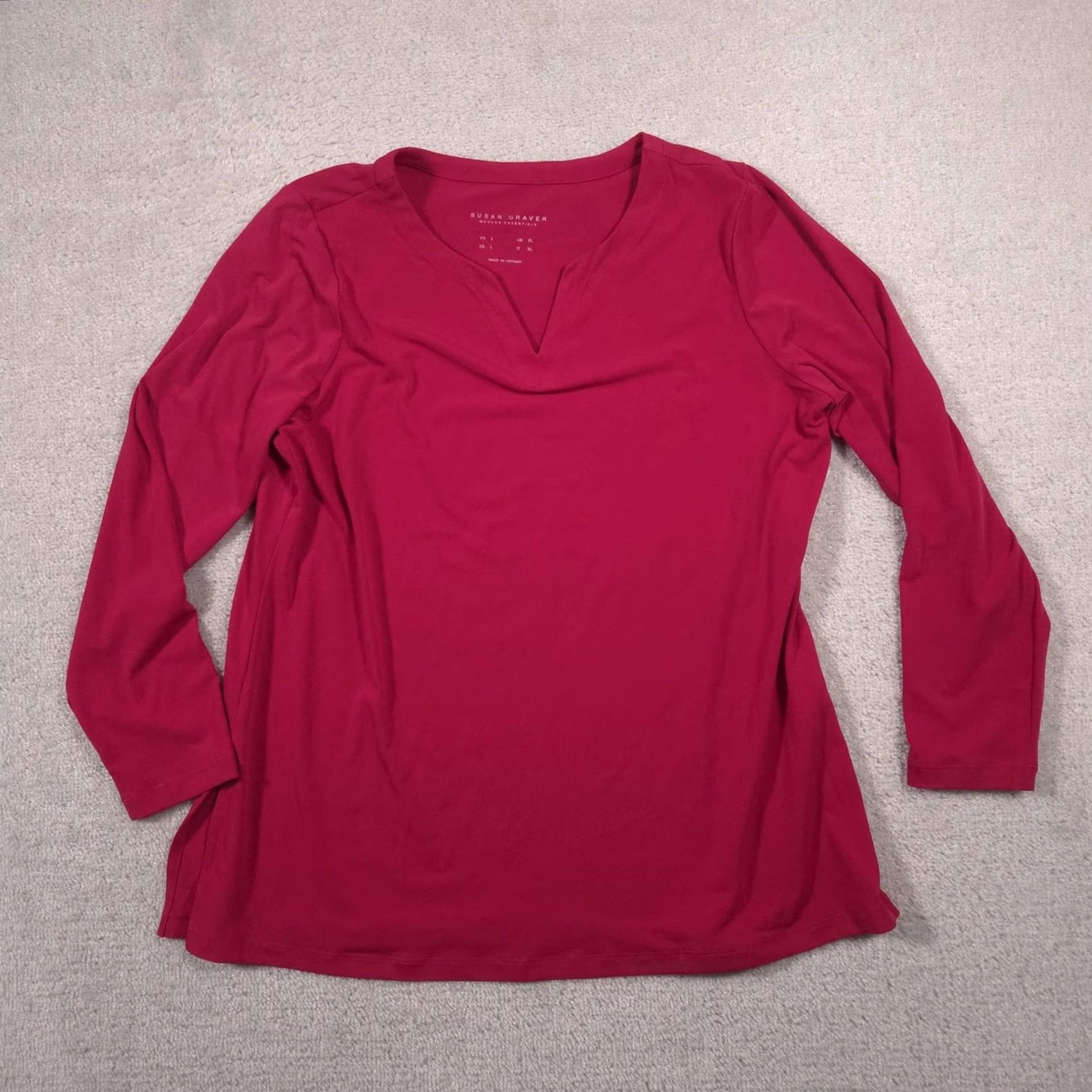 Vintage Susan Graver Shirt Womens L Pink V-Neck Long Sleeve Tunic Top Stretch Regular Tunic Casual Mens Womens Boys Girls? Size L / US 10 / IT 46 - 2 Thumbnail