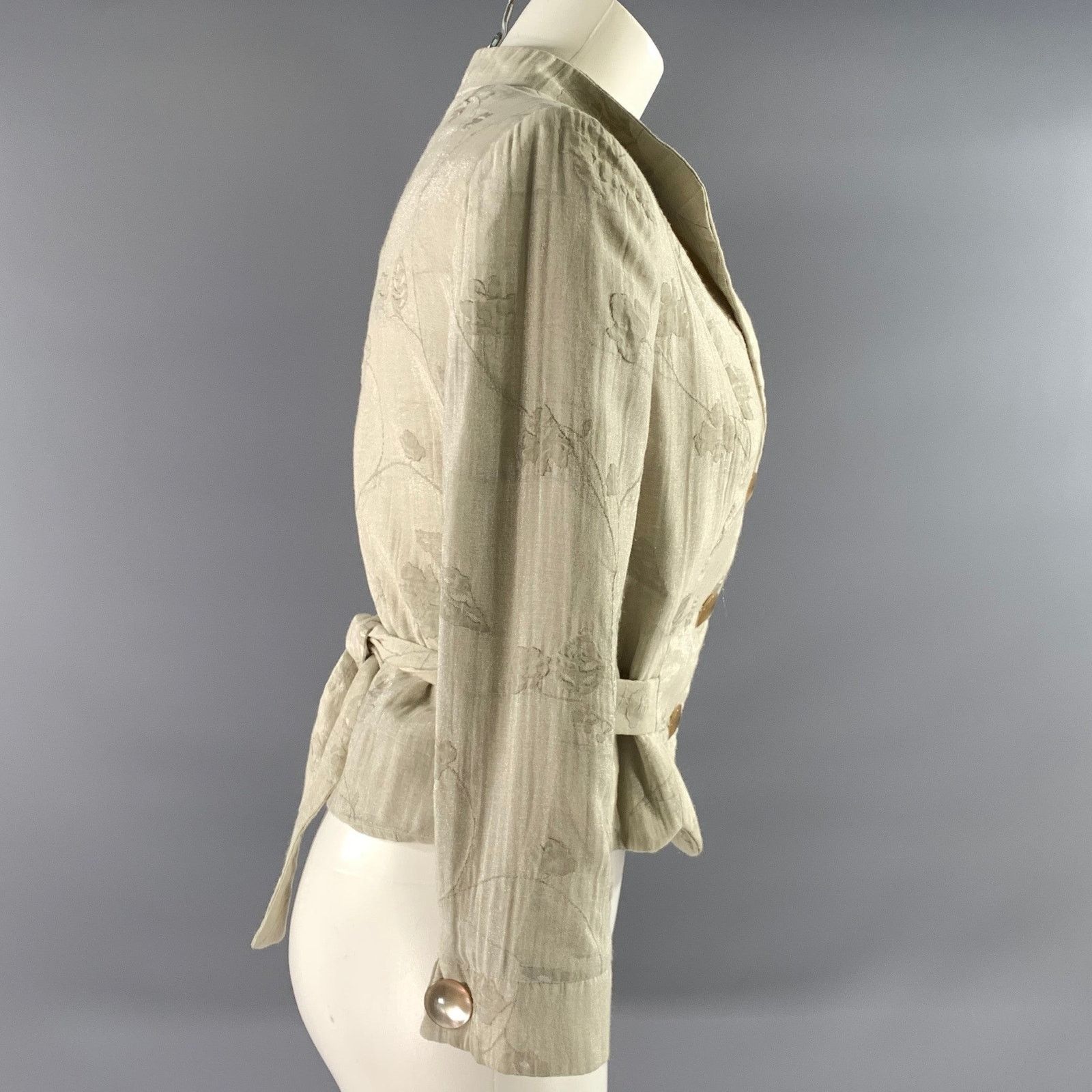 Giorgio Armani GIORGIO ARMANI Size 2 Cream Cotton Blend Floral Jacket Size XS / US 0-2 / IT 36-38 - 3 Thumbnail