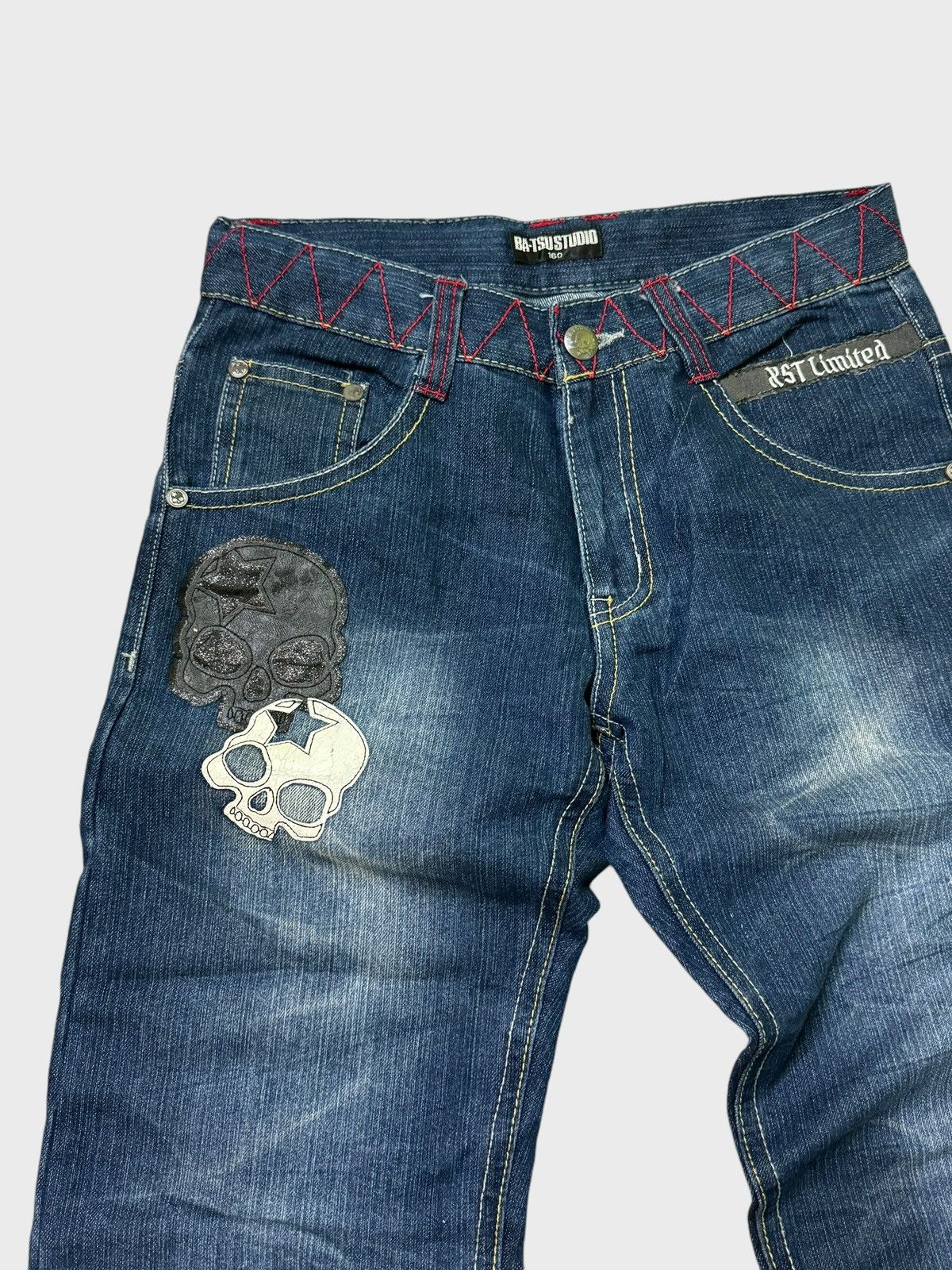 Japanese Brand × Tornado Mart × Vintage BA-TSU STUDIO Skeletons Patches Big logo Distressed Denim Size US 28 / EU 44 - 4 Thumbnail