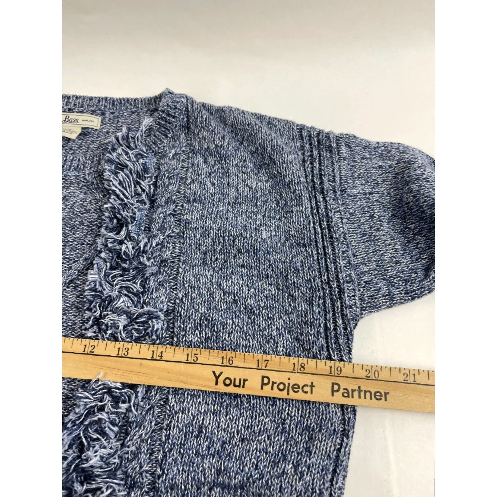 Vintage Bass Sweater Women’s Size M Navy Blue Pullover Cable Knit Fringe Front Details Size M / US 6-8 / IT 42-44 - 5 Thumbnail