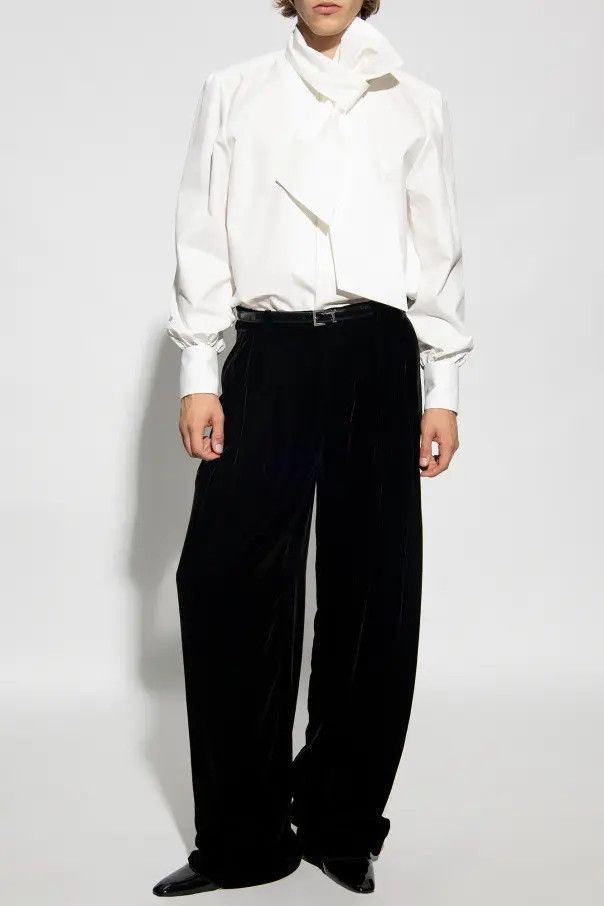 Saint Laurent Paris o1bcso1str0625 Lavalliere Neck Blouse In Cotton in White Size US XL / EU 56 / 4 - 4 Thumbnail
