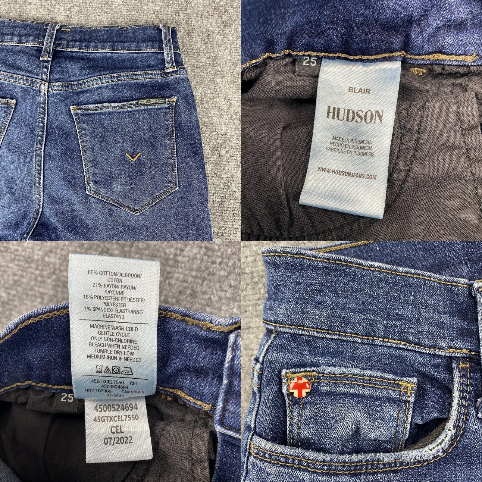 Hudson HUDSON Jeans Womens 25 Blue Blair Skinny Stretch Denim 5-Pocket Mid Rise Zip Fly Size 42" / US 20 - 9 Thumbnail