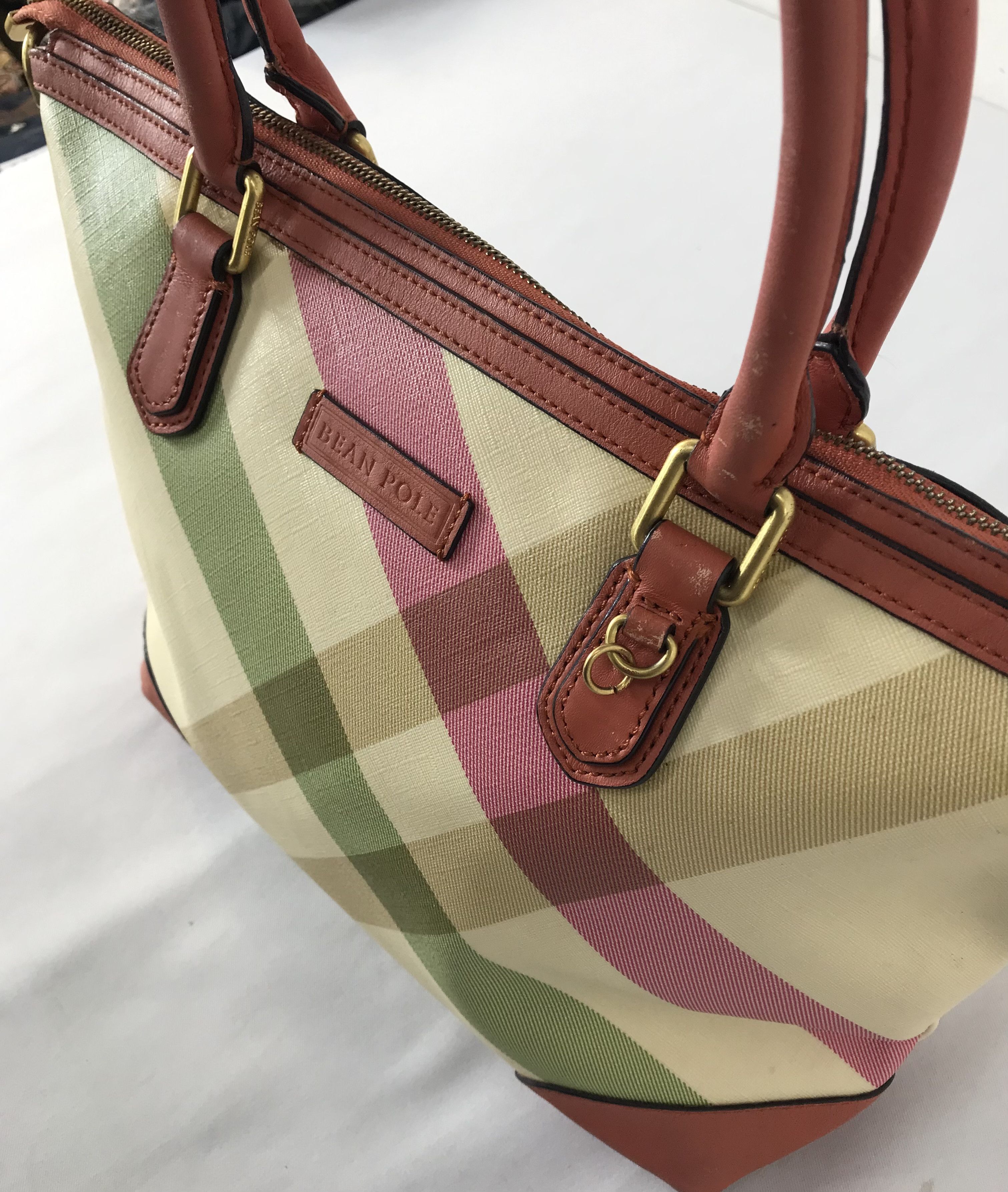 BEANPOLE Bean Pole Nova Check Checkered Burgandy Leather Hand Bag Size ONE SIZE - 3 Thumbnail