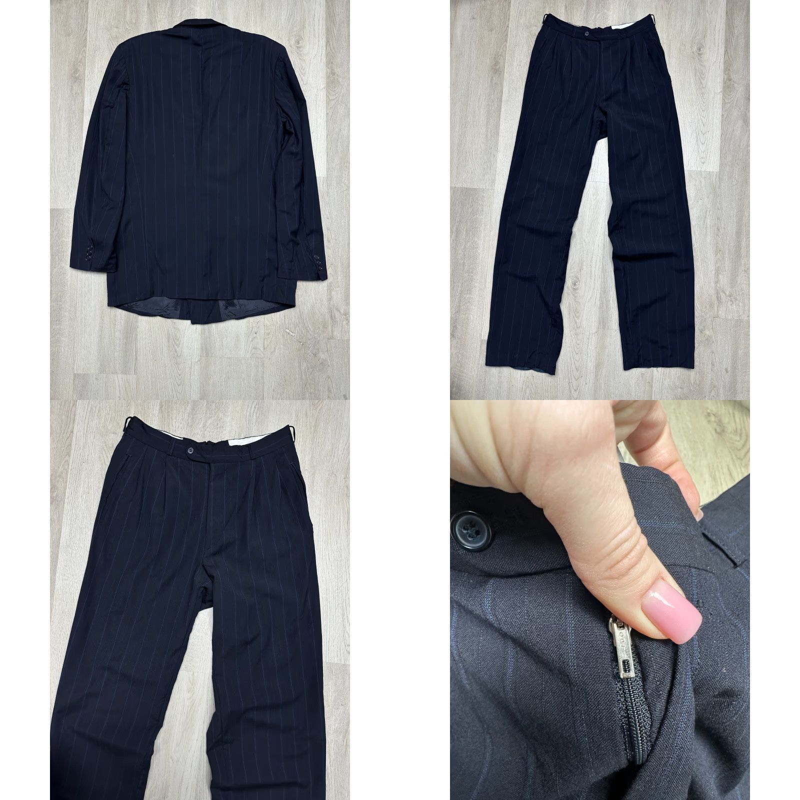 Hugo Boss VINTAGE Hugo Boss Wool Suit Double Breasted Blazer + Pants Men L Blue 2 Piece Wool Vintage Mens Size L Size 42R - 8 Thumbnail