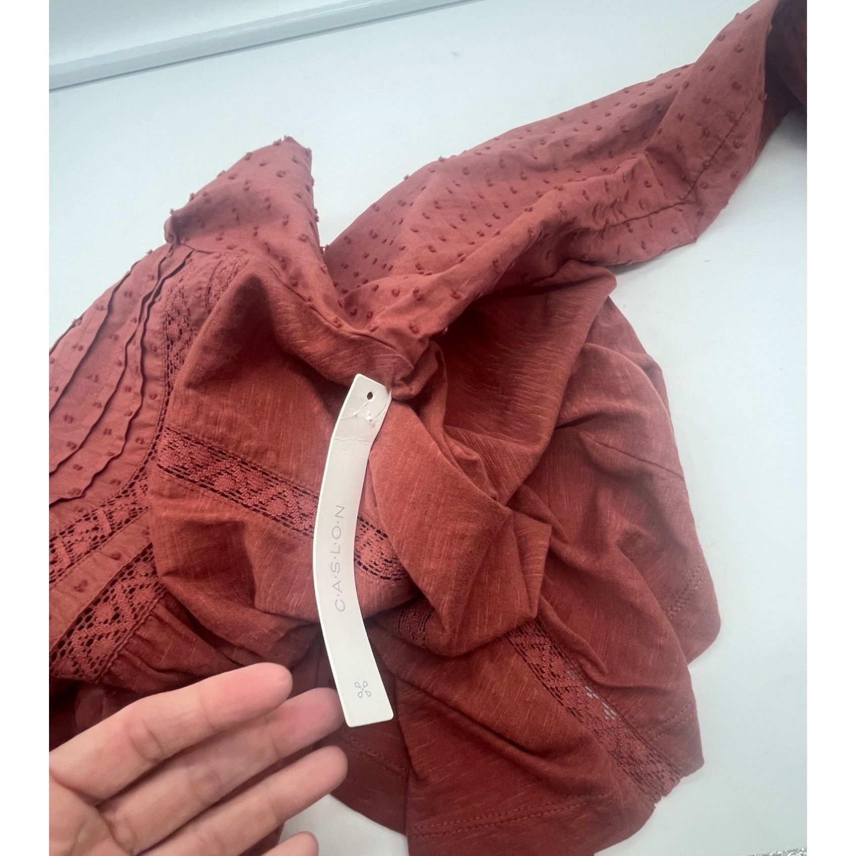 Other Caslon Pintuck Lace Detail Long Sleeve Cotton Blouse, Brown Size XS / US 0-2 / IT 36-38 - 14 Thumbnail