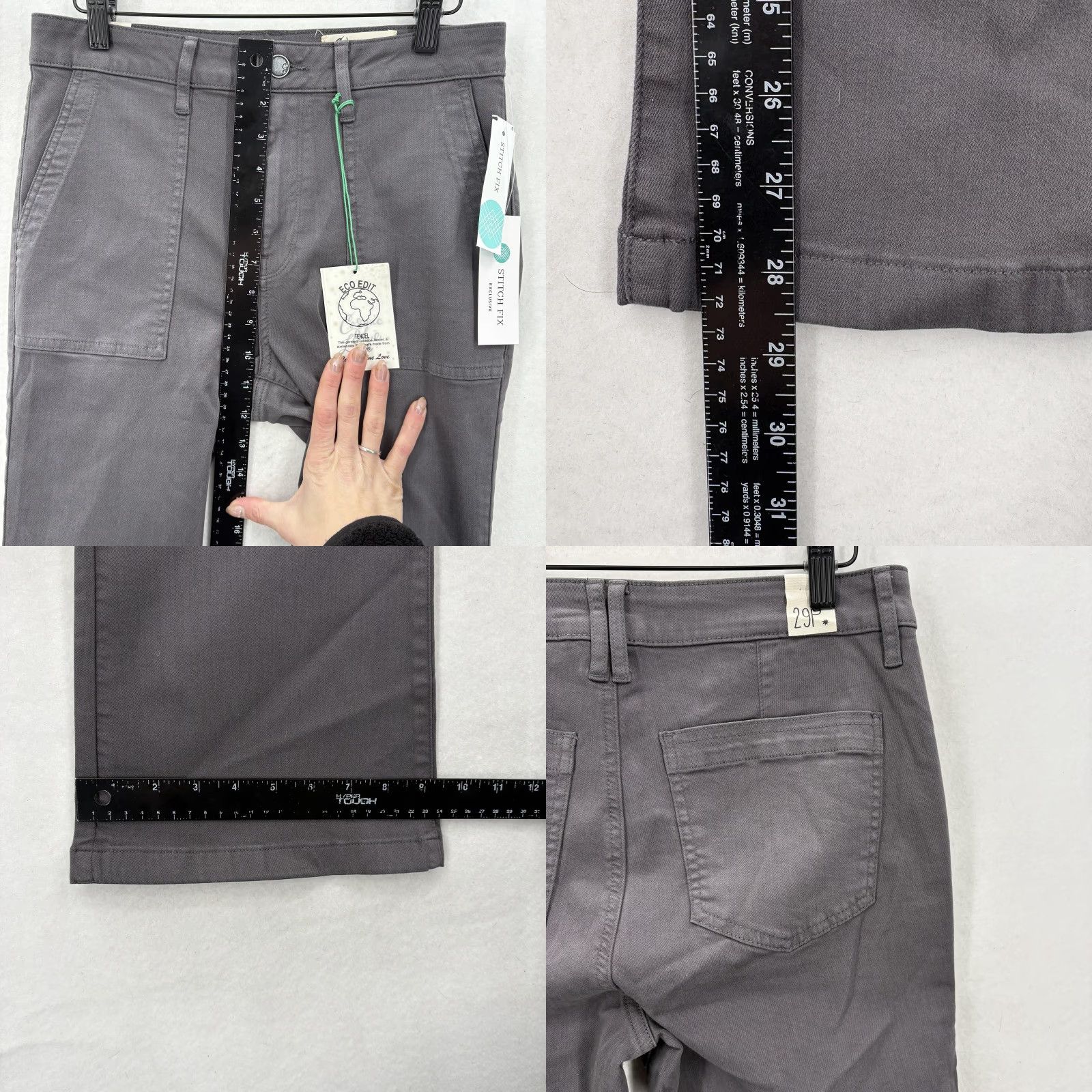Vintage Cosmic Blue Love Liya Eco Bootcut Pants Womens 29P Gray Twill Patch Pockets NWT Size 29" - 9 Thumbnail