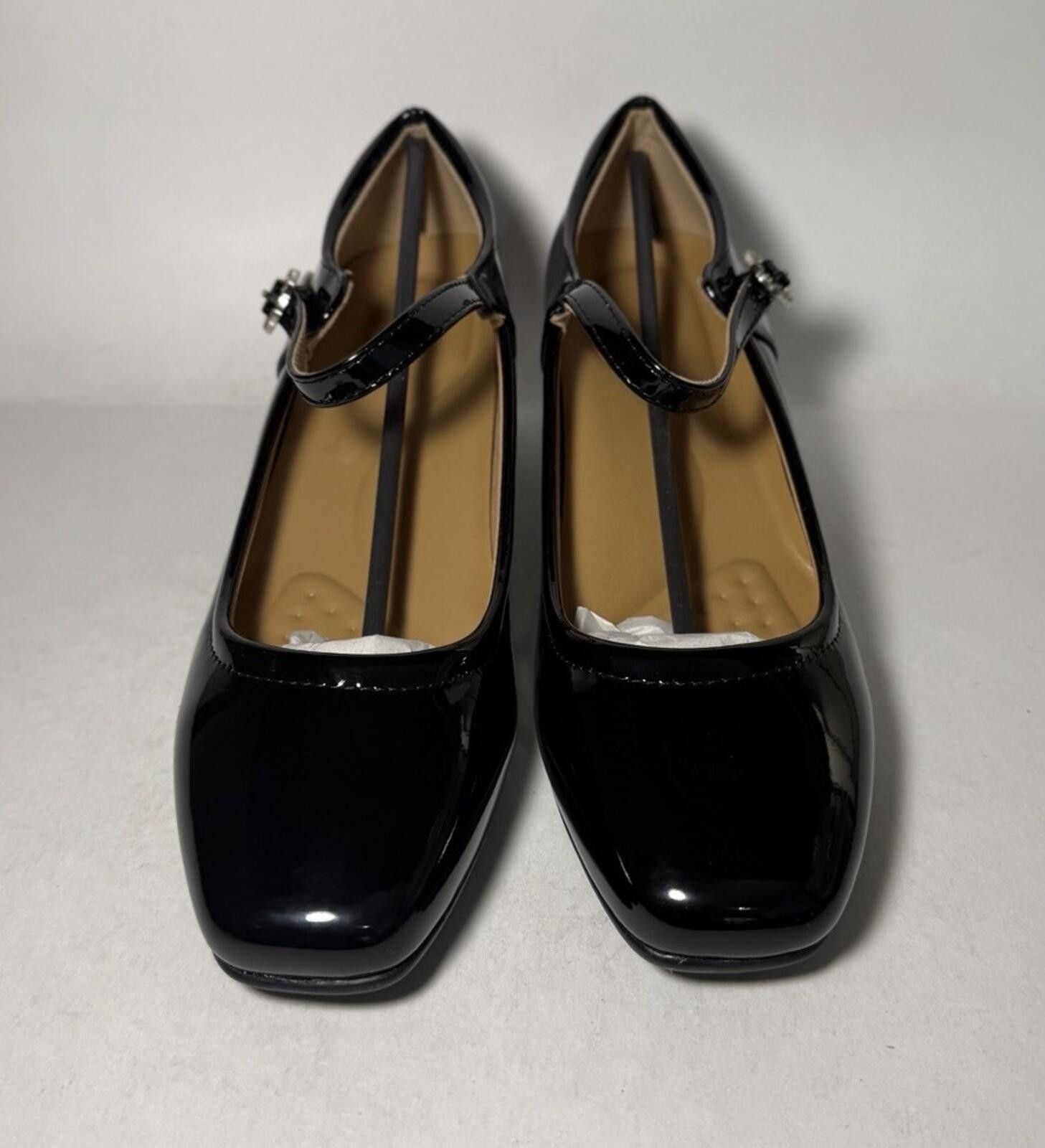 The Unbranded Brand Square Toe 1.5 inch Block Women's Heels Slip On Shiny Black Size US 7.5 / IT 37.5 - 2 Thumbnail