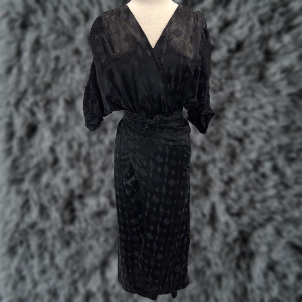 Callahan Midi Wrap Dress Womens Small Black Cocktail Wedding Guest Party