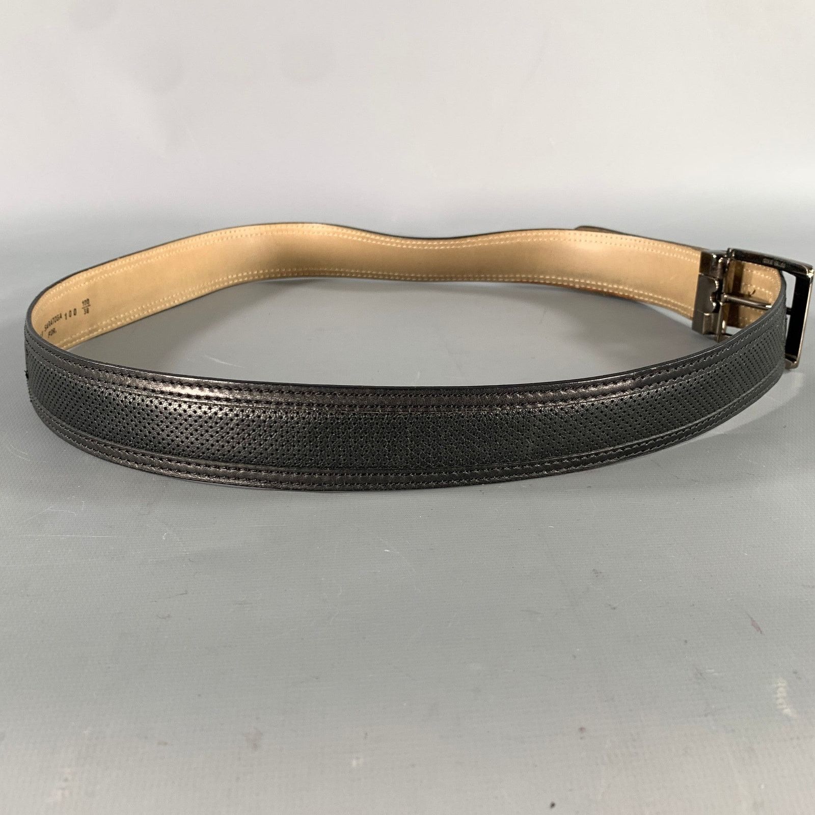 Moreschi MORESCHI Size 38 Black Perforated Leather Belt Size 38 - 2 Thumbnail