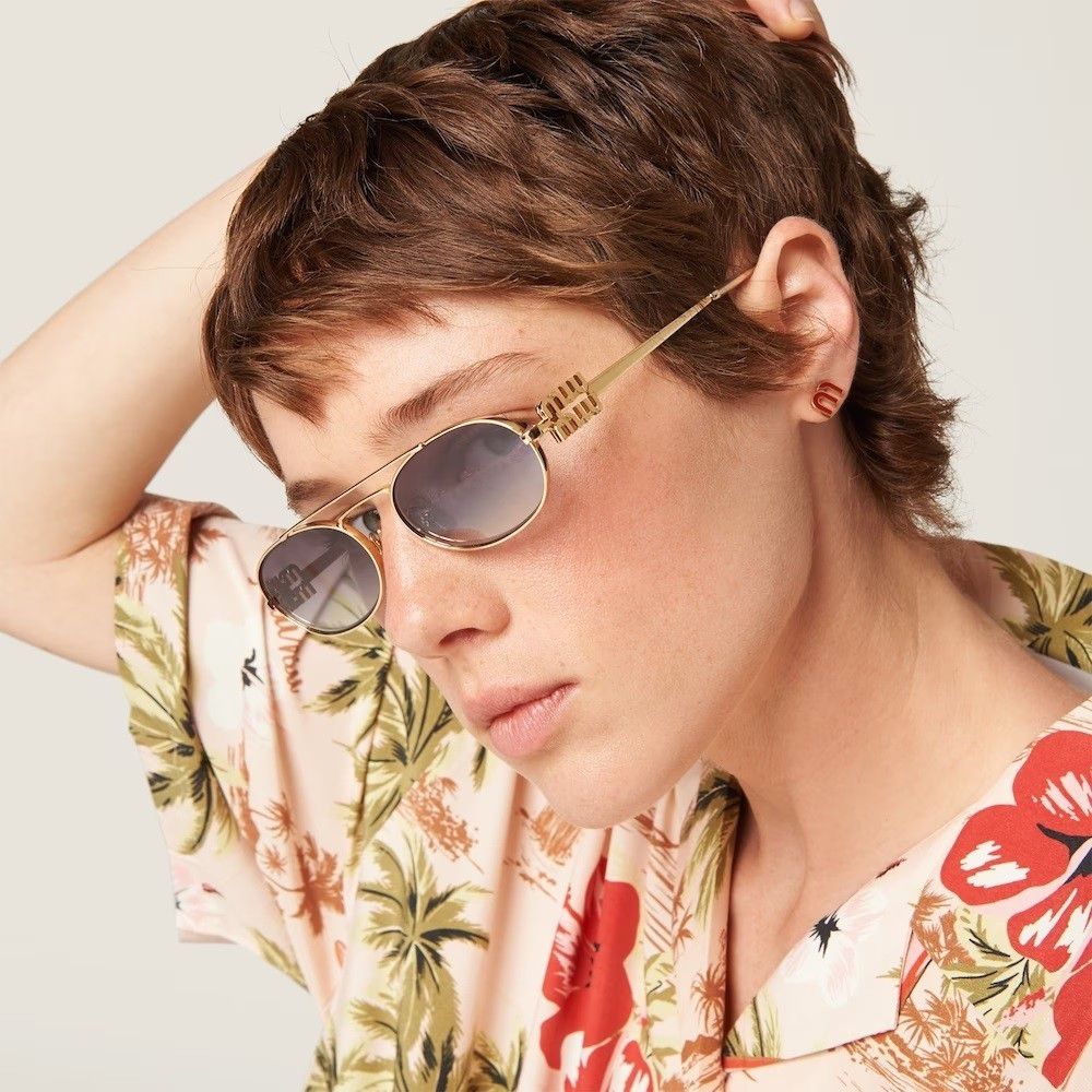 Miu Miu NEW Miu Miu MU54ZS 5AK30C LOGO Pilot Unisex Sunglasses Size ONE SIZE - 10 Thumbnail