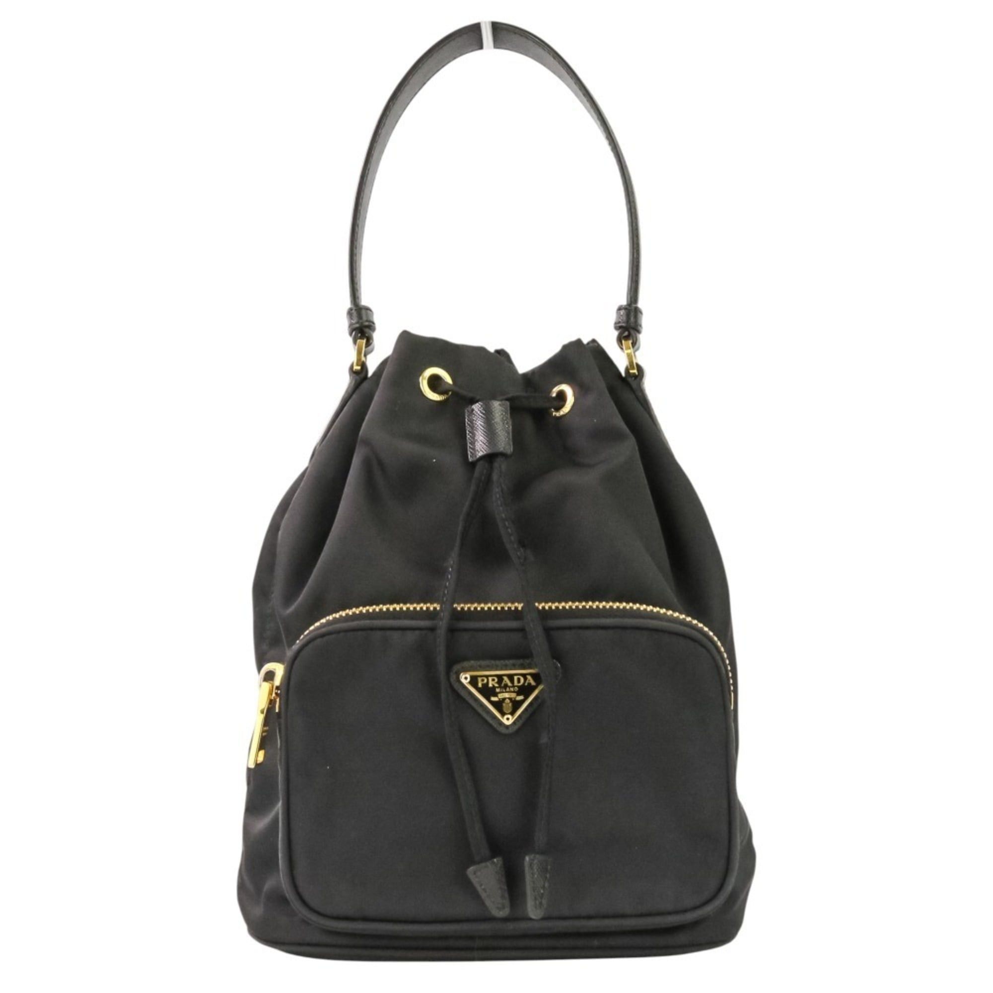 Prada PRADA Duet Drawstring Nylon Bag Handbag Shoulder 1BH038 Black Women's Size ONE SIZE - 1 Thumbnail