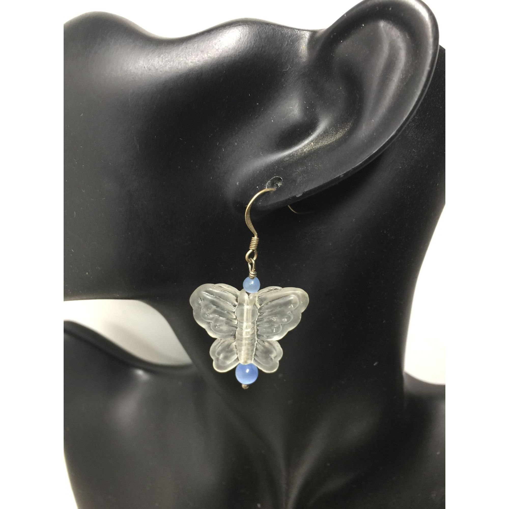 Other Women's Clear Butterfly Dangle Earrings with Blue Beads Size ONE SIZE - 3 Thumbnail