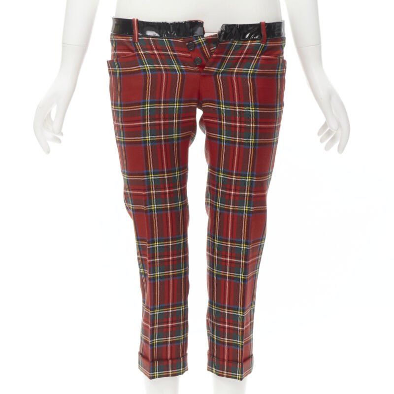 Dsquared2 DSQUARED2 red punk plaid patent trim cropped pants IT40 S Size 27" / US 4 / IT 40 - 1 Thumbnail