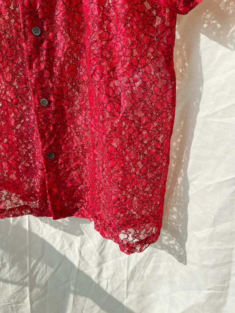 Comme des Garcons Comme Des Garcons Red flower lace smocked gold ingot colla Size S / US 4 / IT 40 - 8 Thumbnail