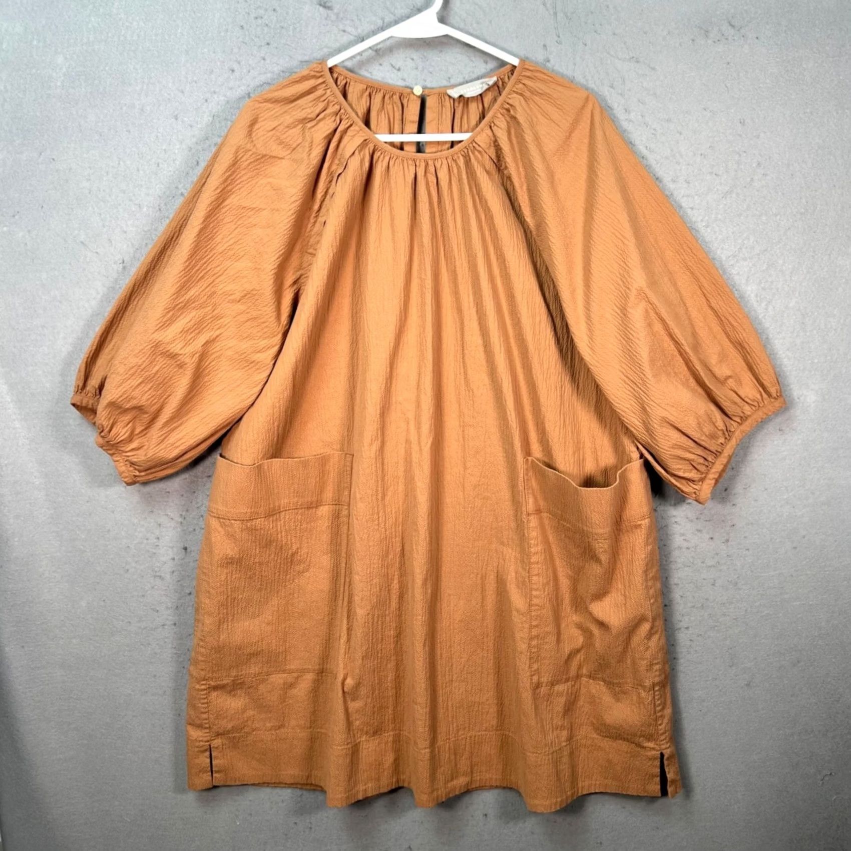 Everlane Everlane Womens XL Organic Cotton Dress Brown Balloon Sleeves Pockets Knee Length 3/4 Sleeve Round Neck Maxi All Season Casual Womens Size XL / US 12-14 / IT 48-50 - 2 Thumbnail