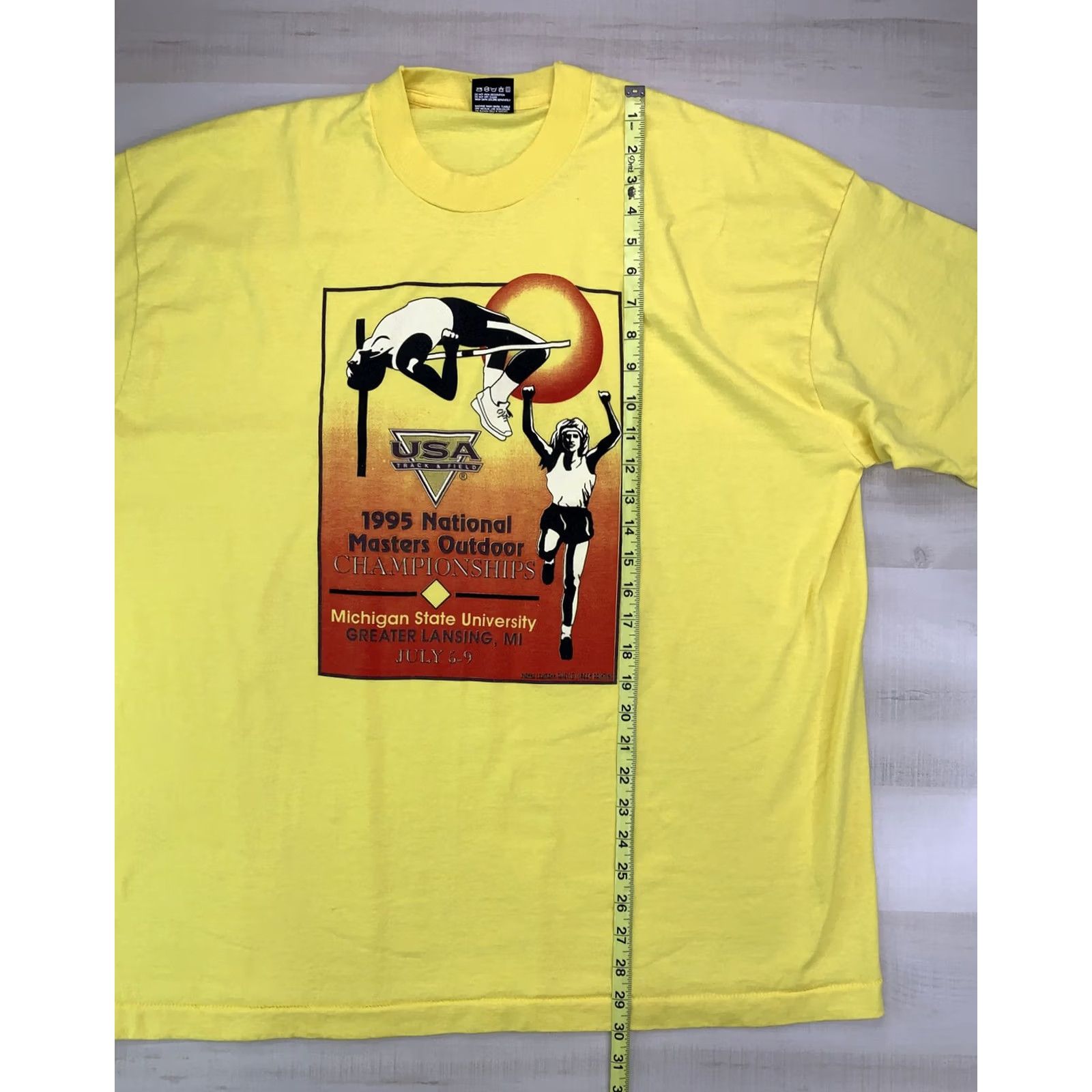 Fruit Of The Loom VINTAGE Michigan State University USA Track & Field T Shirt 1995 2XL Yellow Cotton Blend Short Sleeve Crew Neck Unisex Adults Nike? Size US XXL / EU 58 / 5 - 7 Thumbnail