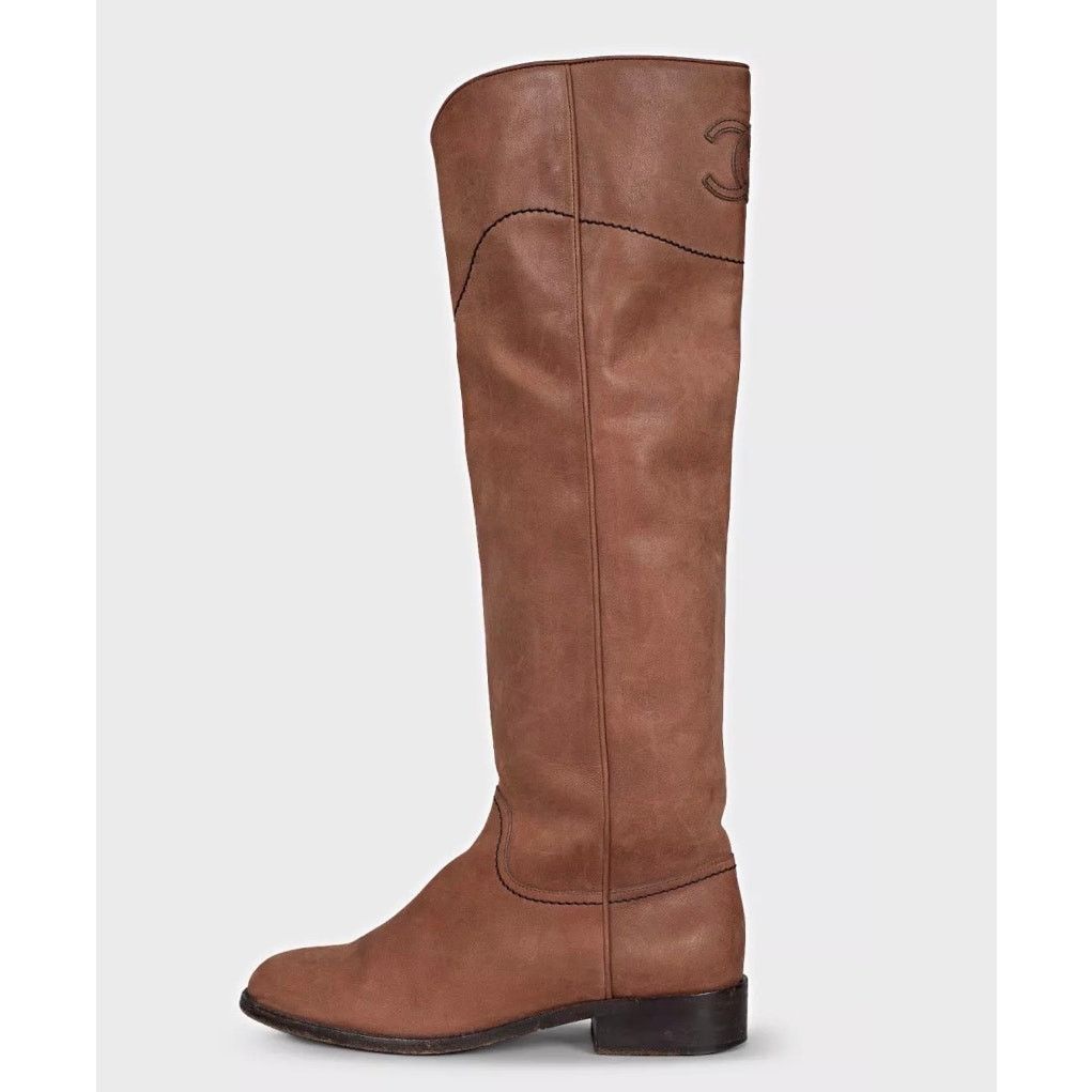 Chanel Chanel Brown Matte Leather Round Toe Slip-On Boots - 37 Size US 7 / IT 37 - 1 Thumbnail