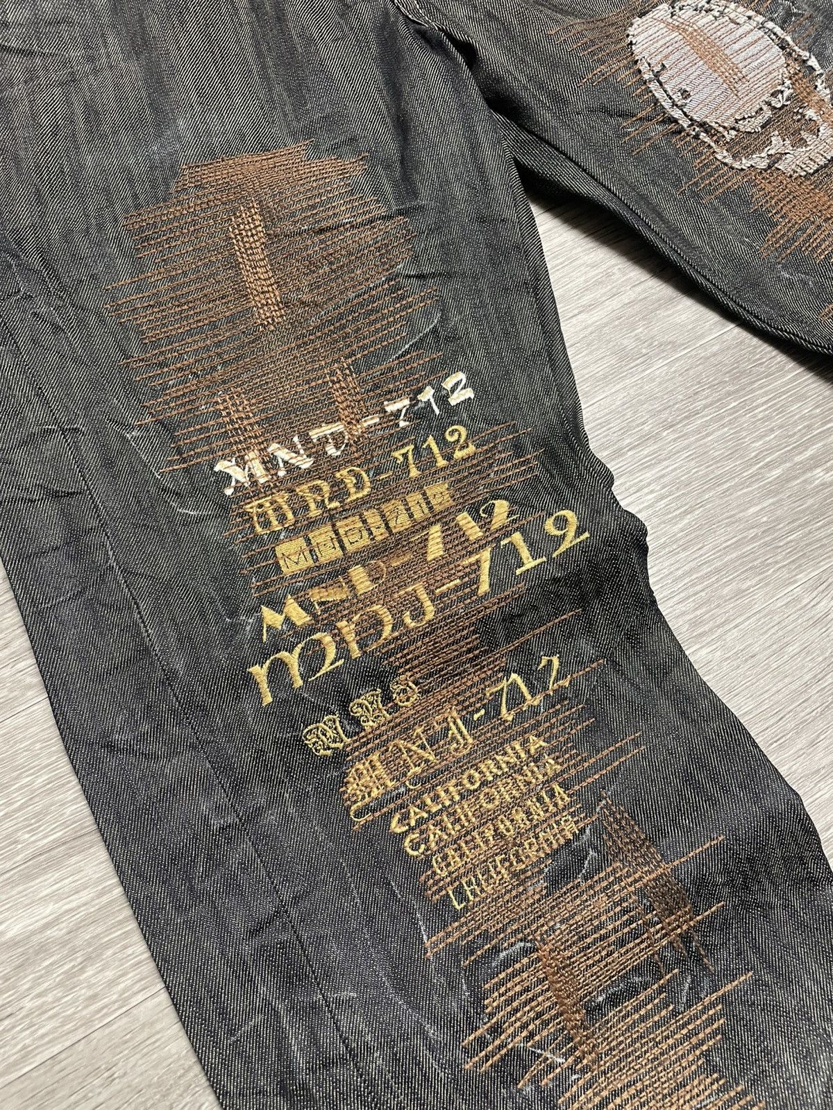 Other Vintage Mondo Distressed Skull Graphic Patchwork Jeans Denim Size US 36 / EU 52 - 6 Thumbnail