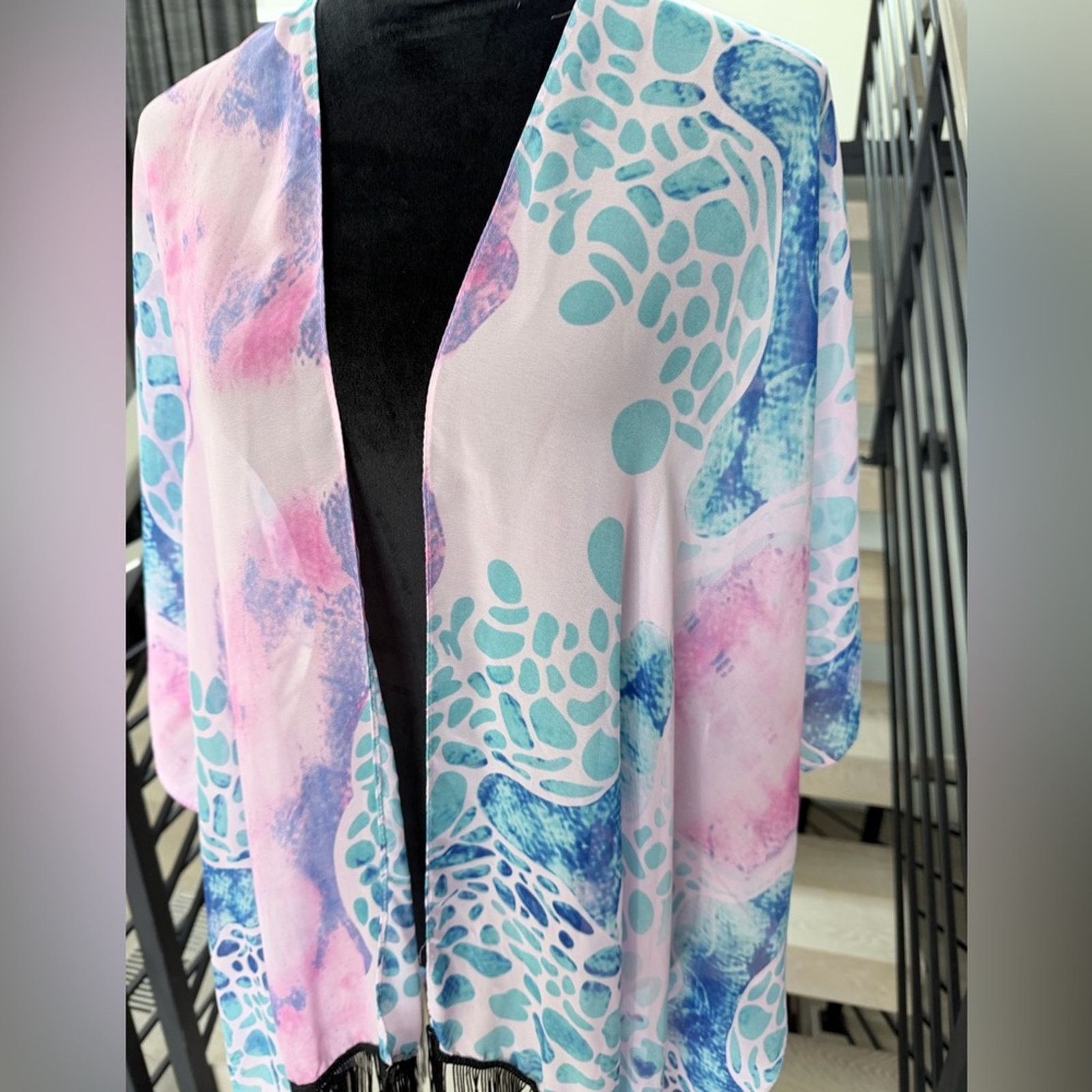 Other Bohemian Pink and Blue Shawl Kimono Cover up One size Size ONE SIZE - 4 Thumbnail