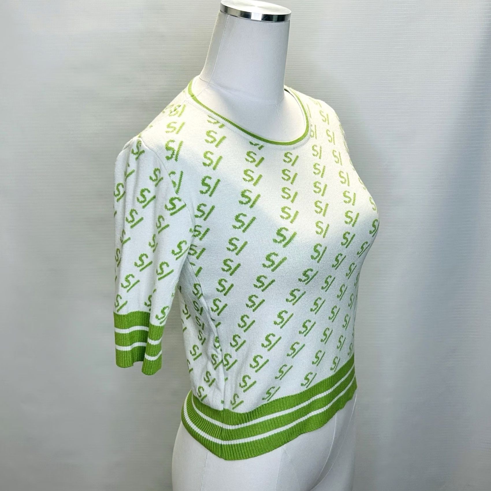 Vintage Stefania Vaidani Knit Sweater Women’s S All Over Print Logo Monogram Green Size S / US 4 / IT 40 - 2 Thumbnail