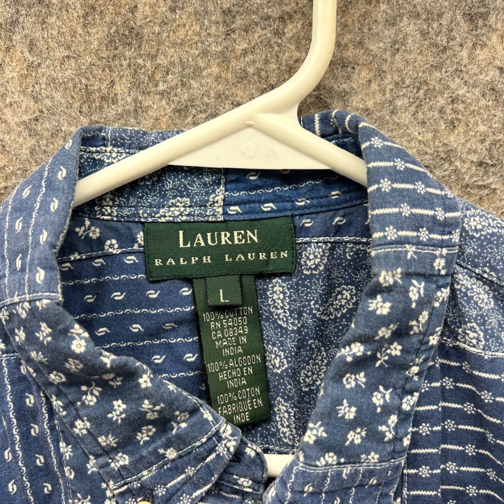 Ralph Lauren Lauren Ralph Lauren Shirt Women Large Denim Blue Button Down Sleeveless Floral Size L / US 10 / IT 46 - 6 Thumbnail