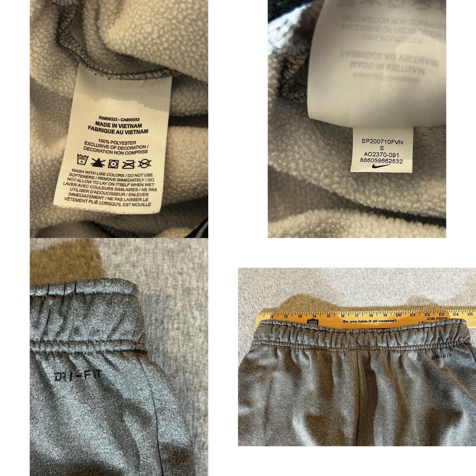 Nike Nike Dri-FIT Fleece Joggers Pants Mens Small Gray Athletic Size US 29 - 8 Thumbnail