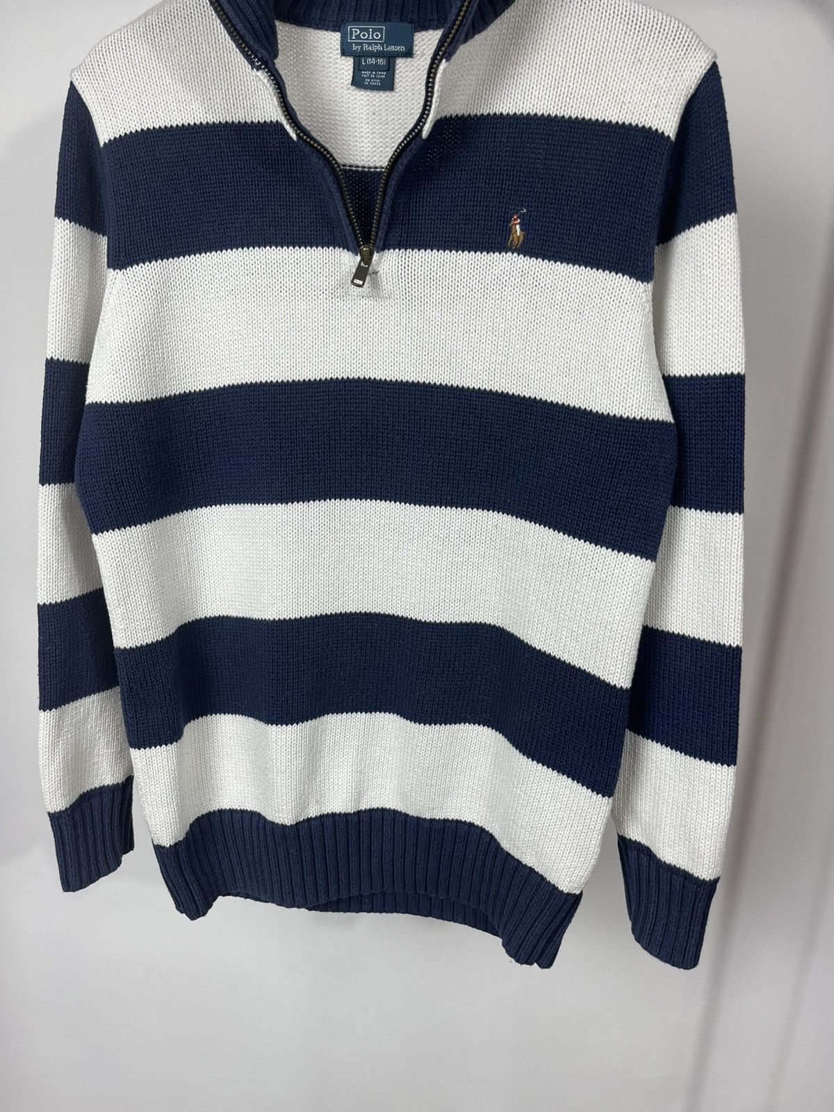Polo Ralph Lauren Polo Ralph Lauren Striped Quarter Knit Sweater Navy White Size US S / EU 44-46 / 1 - 3 Thumbnail