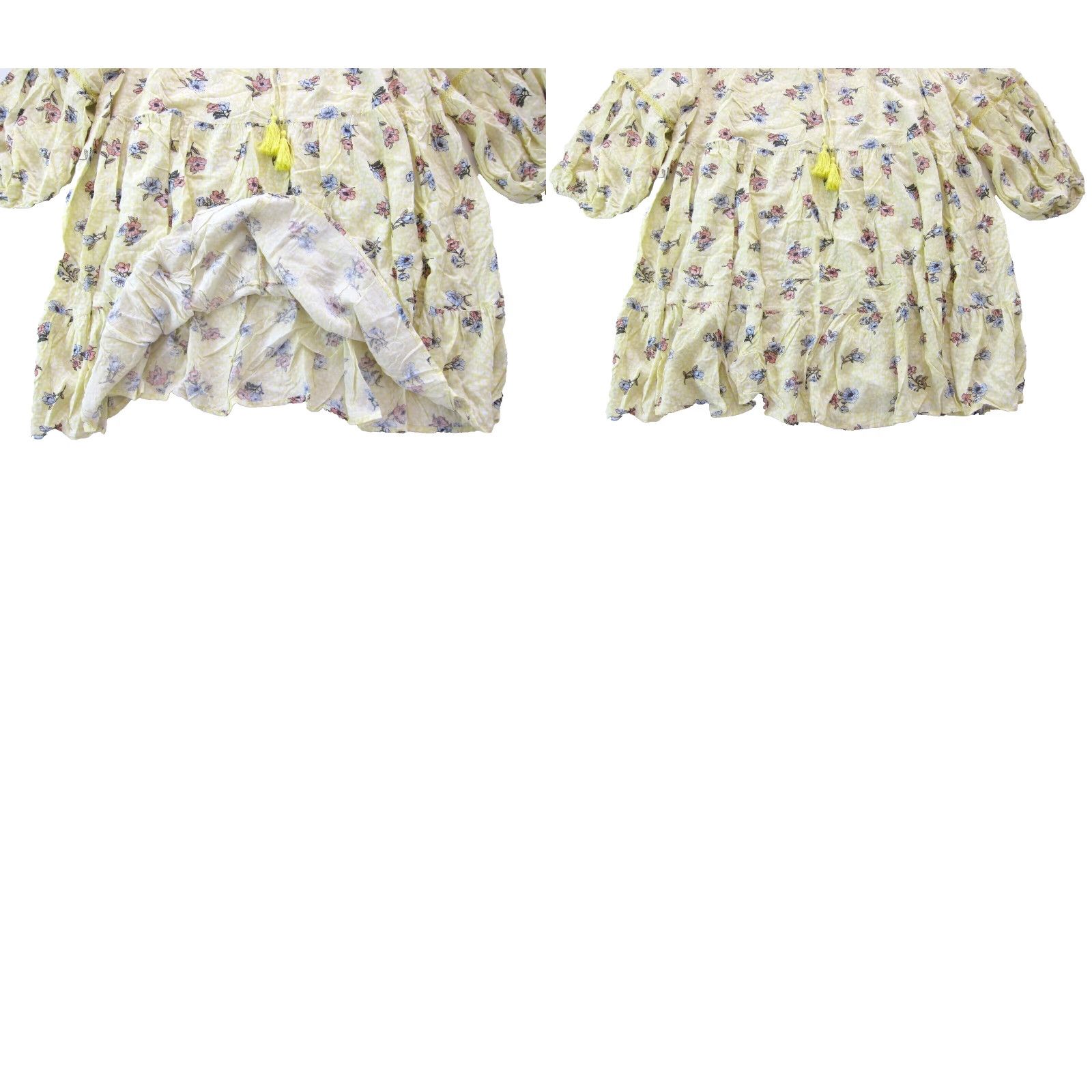 Vintage Love, Fire Dress Kaftan 3/4 Sleeve Smock Peasant Dress 3X Yellow Rayon Floral V-Neck Tie 27" pit to pit 66" waist Womens Size XXL / US 16-18 / IT 52-54 - 8 Thumbnail
